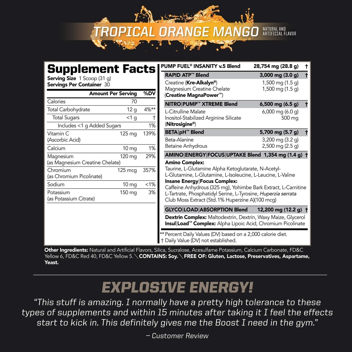 PMD Sports Ultra Pump Fuel Insanity - Pre Workout - Tropical Orange Mango (30 Servings) PMDUS supplements