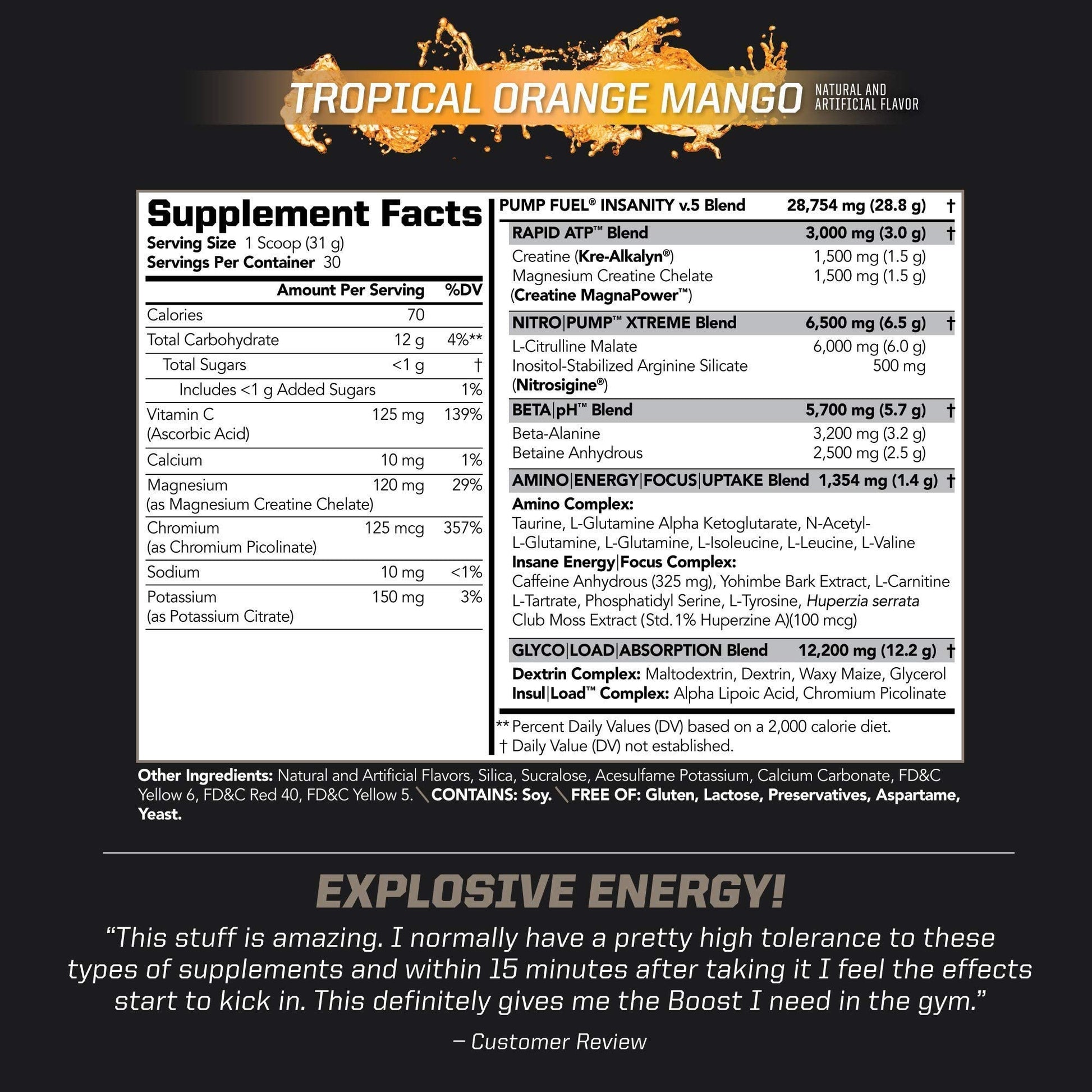 PMD Sports Ultra Pump Fuel Insanity - Pre Workout - Tropical Orange Mango (30 Servings) PMDAu supplements