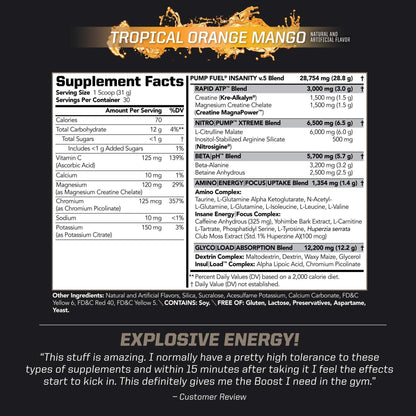 PMD Sports Ultra Pump Fuel Insanity - Pre Workout - Tropical Orange Mango (30 Servings) PMDUS supplements