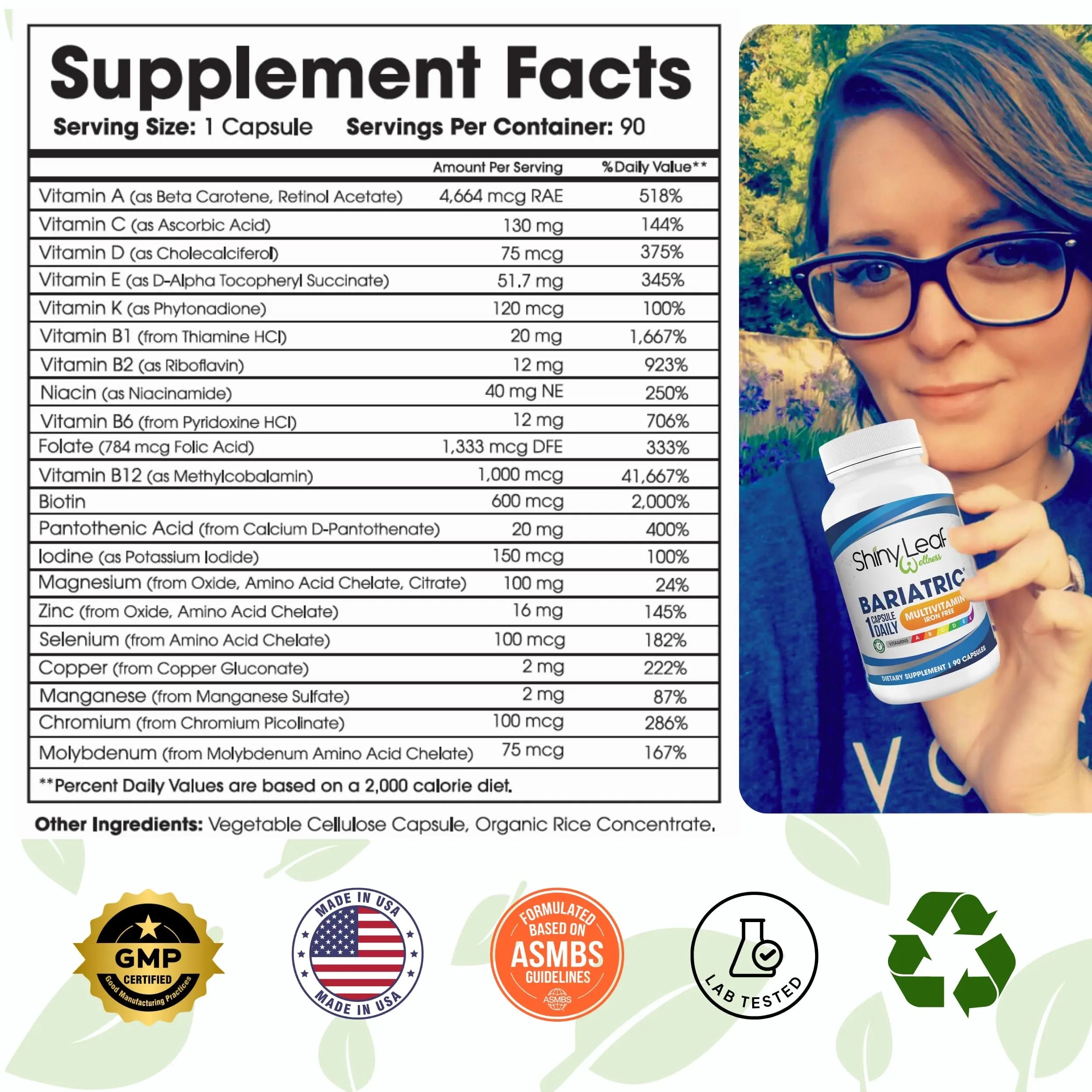 Bariatric Multivitamin Iron-Free One Capsule Per Day and CoQ10 100mg Supplement for Brain Health and Energy Management for Women and Men Shiny LeafAu supplements