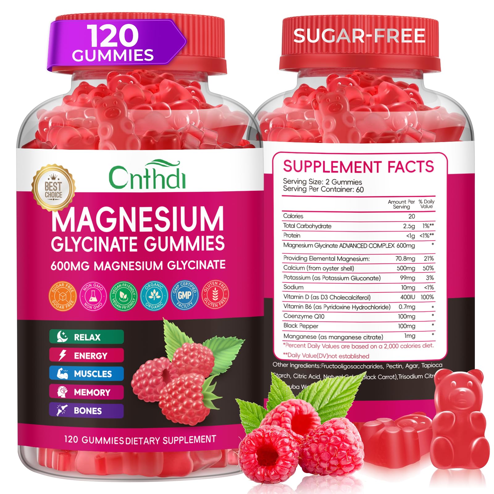 Magnesium Glycinate Gummies 600mg, High Absorption Magnesium Gummies, Black Currant Oil, Calcium, Vitamin B6, Sugar Free Chews for Adults & Kids Relaxation, Stress Relief, Night Rest CNFHDIAu supplements
