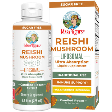 MaryRuth Organics Reishi Vegan Mushroom Supplement | Ultra Absorption Liposomal | Immune Support with 200mg Beta-Glucans, Vegan |Full Spectrum Reishi Mushrooms Fruiting Body | 7.6 oz, MARYRUTH'SUS supplements