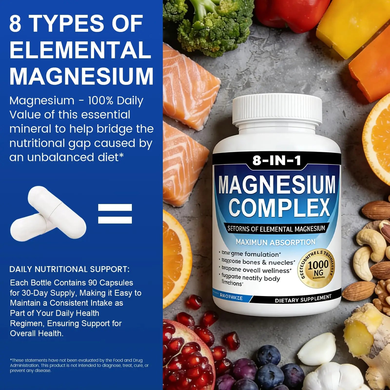Magnesium Complex Supplement 8-in-1 Elemental 1000mg, Magnesium Glycinate, Malate & Citrate, Vegan, Non-GMO 90 Capsules MIRACLE OFFICIALnz supplements