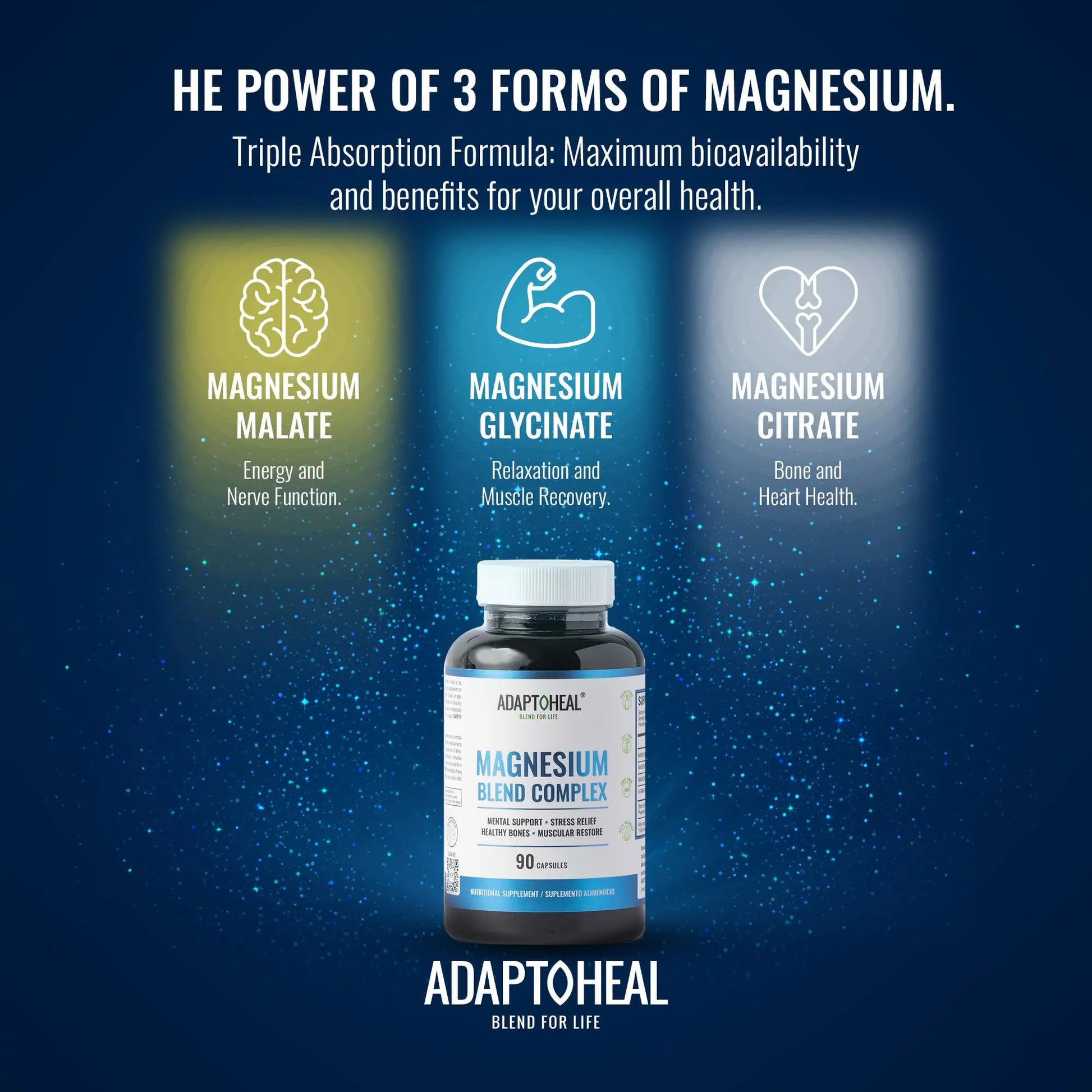 ADAPTOHEAL Magnesium Complex – Glycinate, Malate & Citrate with Vitamin B6, Sleep Support, Stress Relief, Muscle Relaxation, Nervous System Support – 90 Capsules ADAPTOHEALnz supplements
