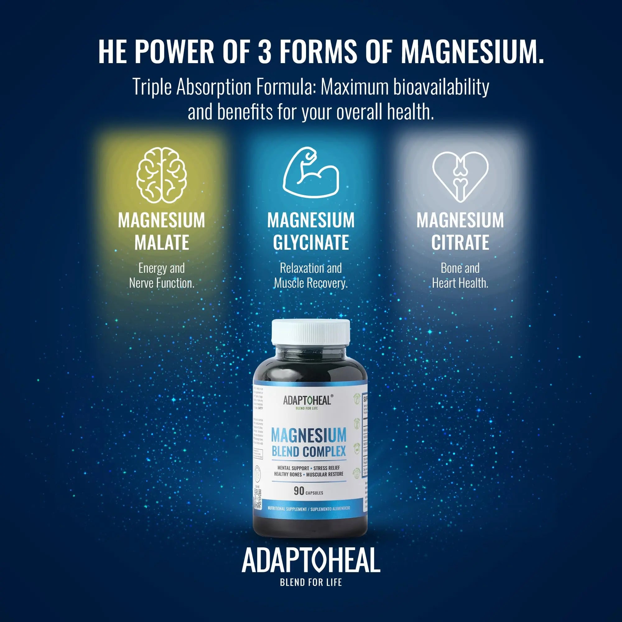 ADAPTOHEAL Magnesium Complex – Glycinate, Malate & Citrate with Vitamin B6, Sleep Support, Stress Relief, Muscle Relaxation, Nervous System Support – 90 Capsules ADAPTOHEALnz supplements