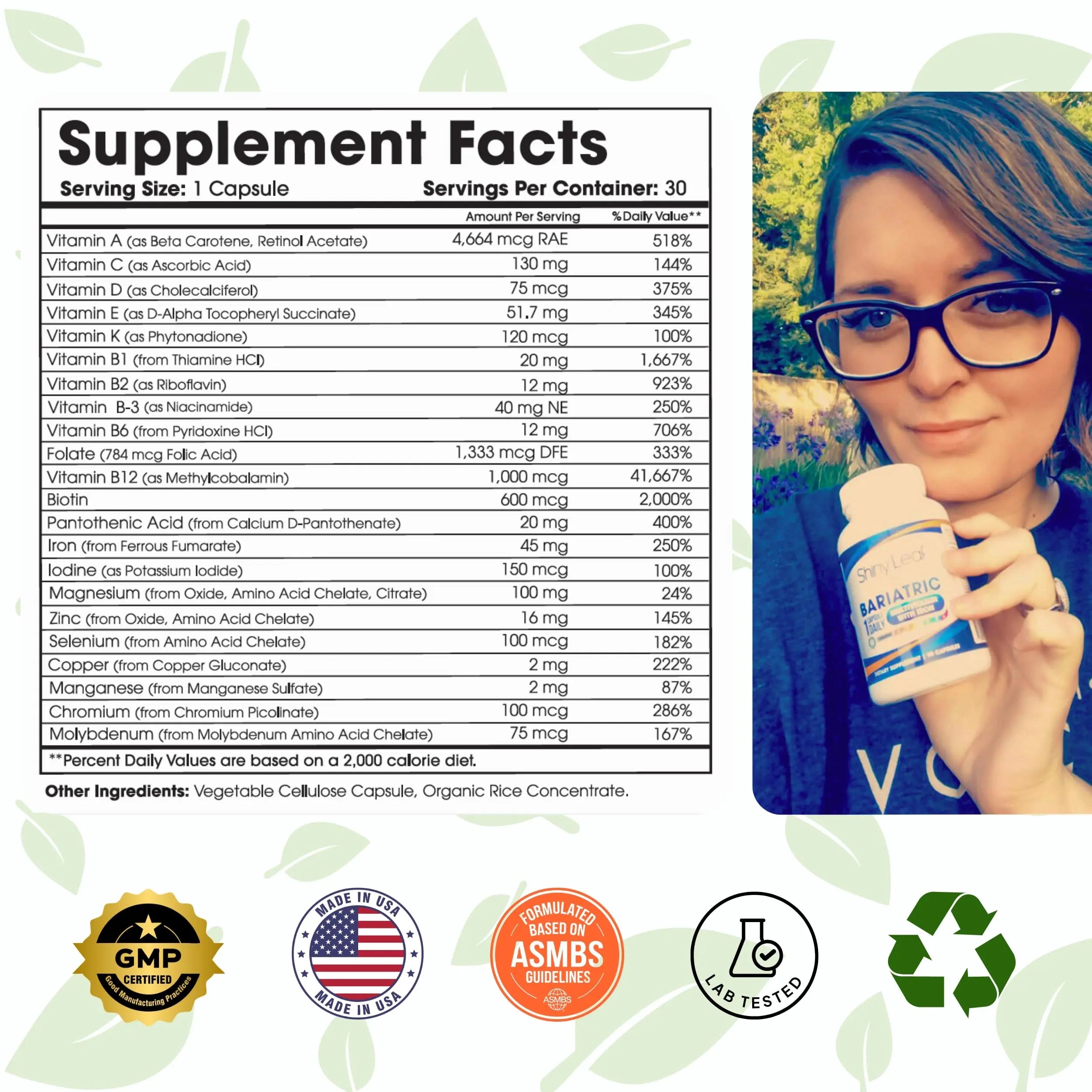 Bariatric Multivitamin with Iron One Capsule Per Day and CoQ10 100mg Supplement for Brain Health and Energy Management Shiny LeafAu supplements