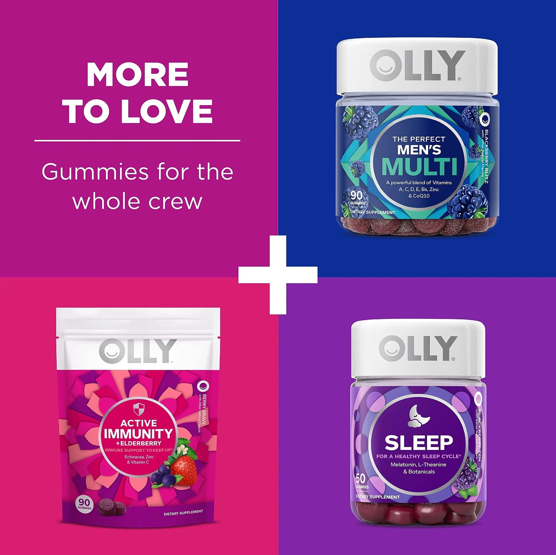 OLLY Gift, Family 2 Pack: Women's Multivitamin Gummy (90 Count), Kids Multivitamin + Probiotic Gummy (70 Count), Vitamins A, D, C, E, B, Chewable Supplement OLLYAu supplements