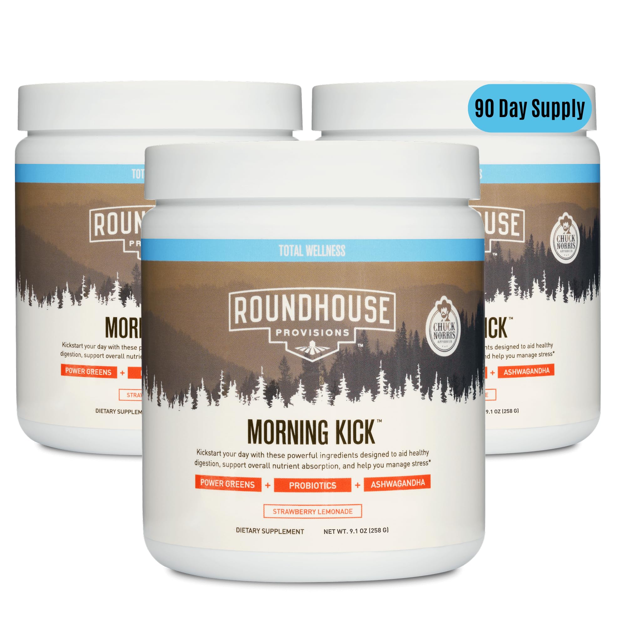 ROUNDHOUSE PROVISION Morning Kick, Greens Superfood Powder Supplement with Ashwagandha, Collagen & Probiotics - Sugar Free, Caffeine Free (3 Pack, Strawberry Lemonade Flavor) by Chuck Norris ROUNDHOUSE PROVISIONAu supplements