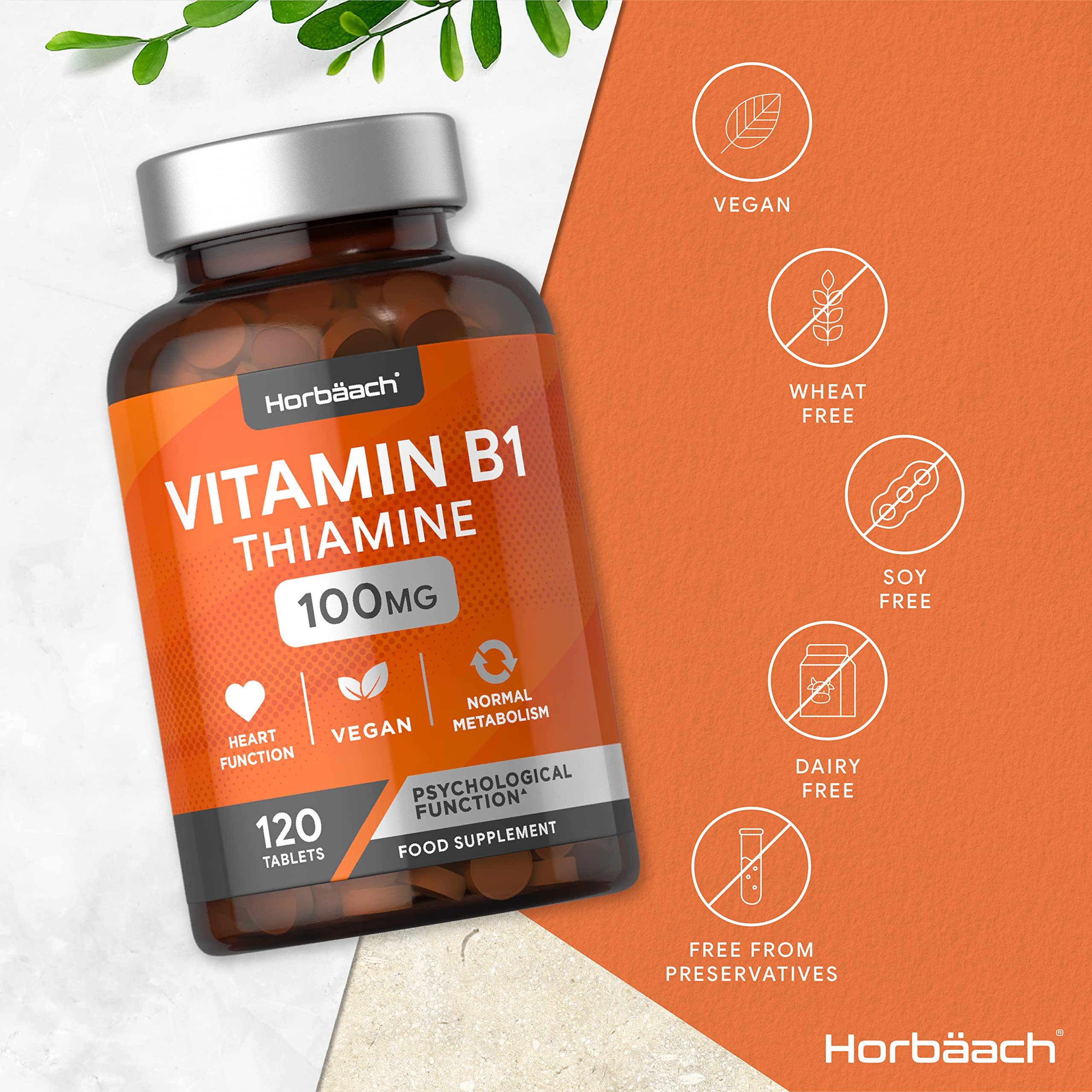 Vitamin B1 Thiamine High Strength 100mg | 120 Vegan Tablets | No Artificial HorbäachUS supplements