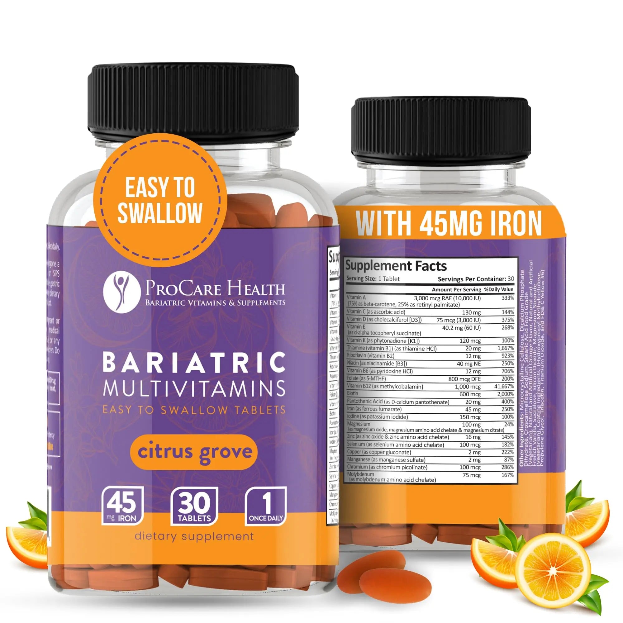 Procare Health Bariatric Multivitamin with Iron 45mg Easy to Swallow 30 Tablets - Post Op Bariatric Vitamins for Gastric Bypass Pills ProCare HealthAu supplements