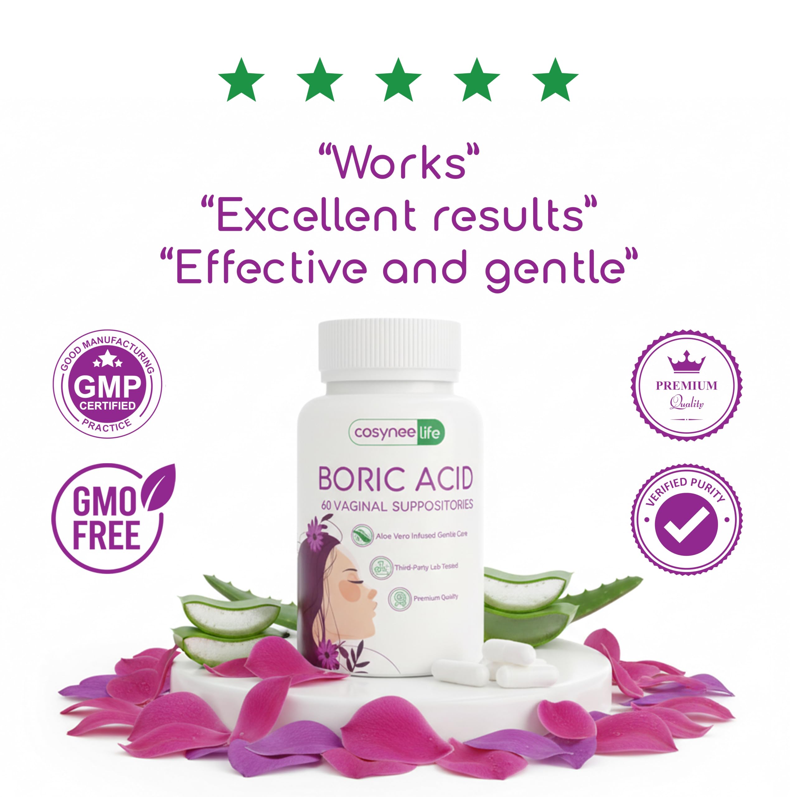 cosynee Boric Acid Capsules for Women with Aloe Vera – 60 Capsules, 650mg Each – Feminine Hygiene Support cosyneeUS supplements