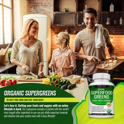 Organic Super Greens Capsules Superfood Fruit Veggie Supplement - 28 Powerful Natural TopluxUS supplements