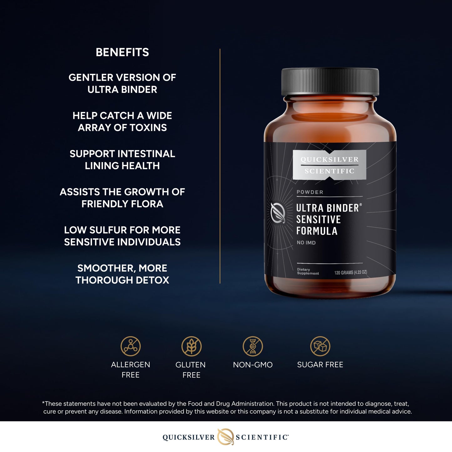 Quicksilver Scientific Ultra Binder Sensitive Formula - Gut Health Supplement with Activated Charcoal, Bentonite Clay - Cleansing Support Powder (120g) Quicksilver ScientificUS supplements