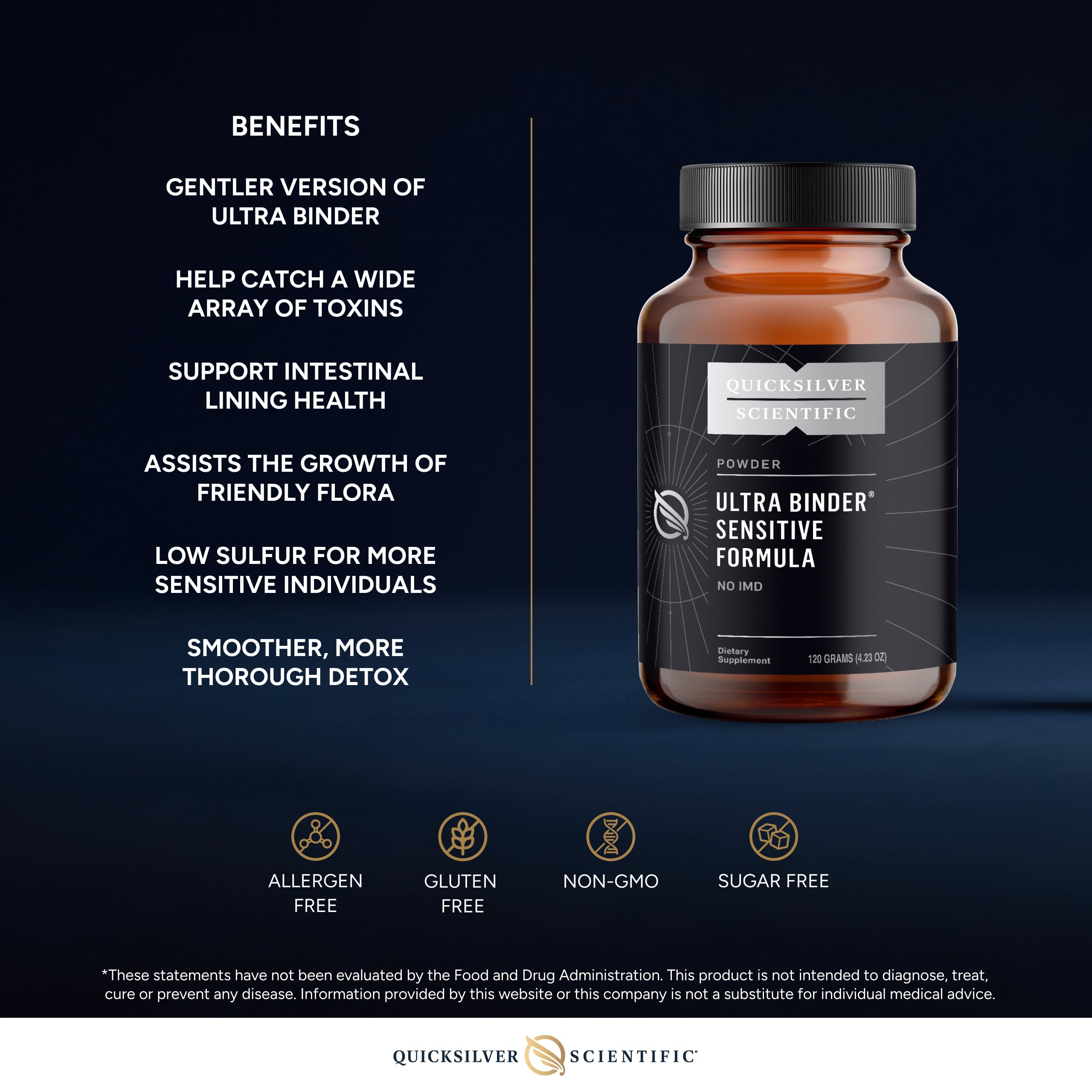 Quicksilver Scientific Ultra Binder Sensitive Formula - Gut Health Supplement with Activated Charcoal, Bentonite Clay - Cleansing Support Powder (120g) Quicksilver ScientificUS supplements
