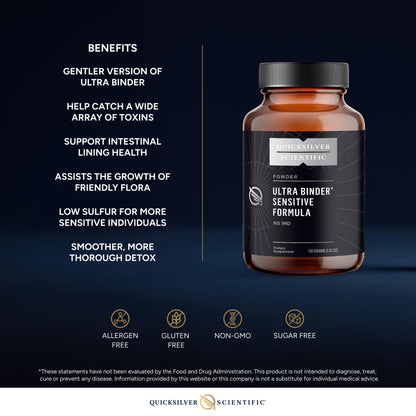 Quicksilver Scientific Ultra Binder Sensitive Formula - Gut Health Supplement with Activated Charcoal, Bentonite Clay - Cleansing Support Powder (120g) Quicksilver ScientificUS supplements