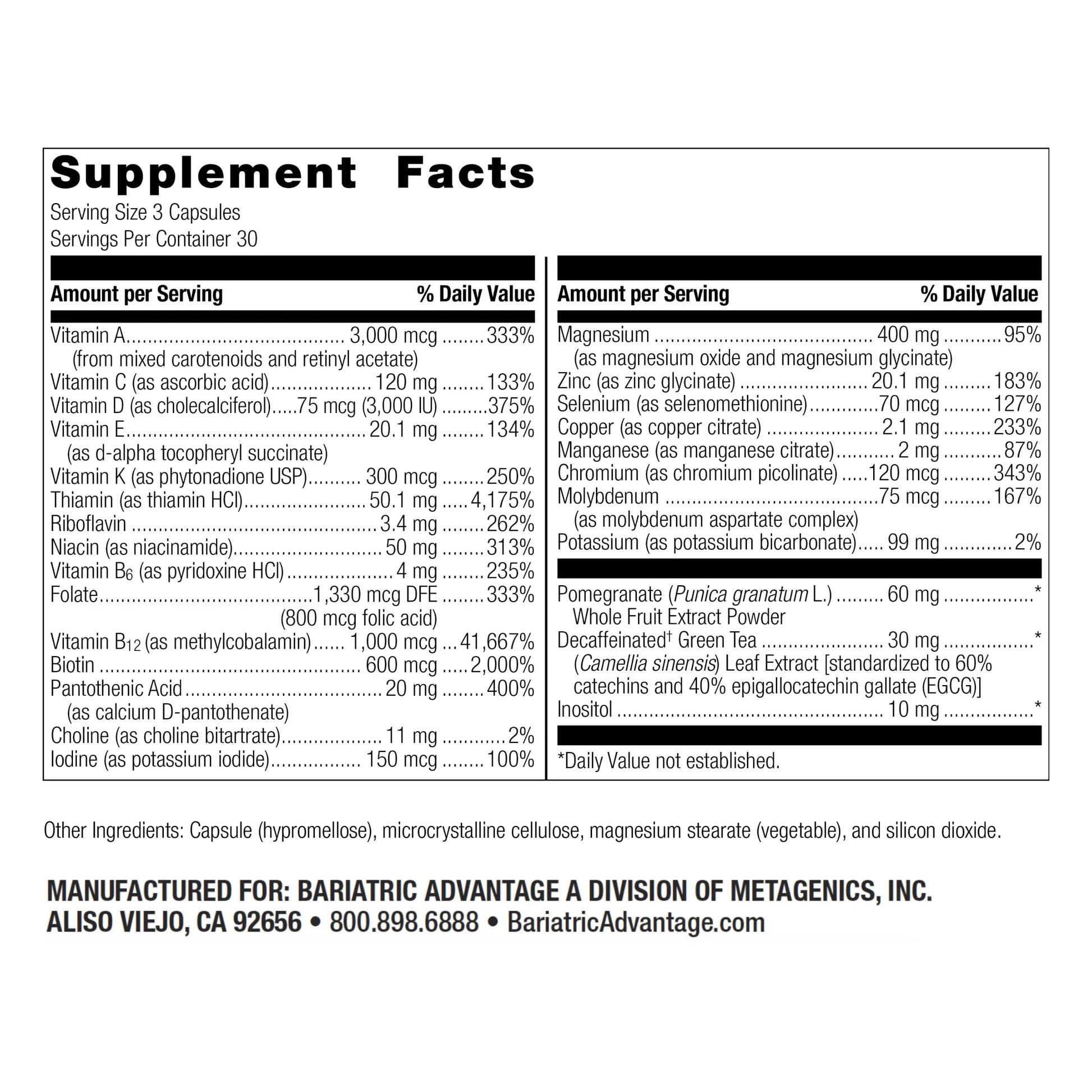 Bariatric Advantage Ultra Multi Without Iron, High Potency Daily Multivitamin for Bariatric Surgery Patients Bariatric AdvantageAu supplements