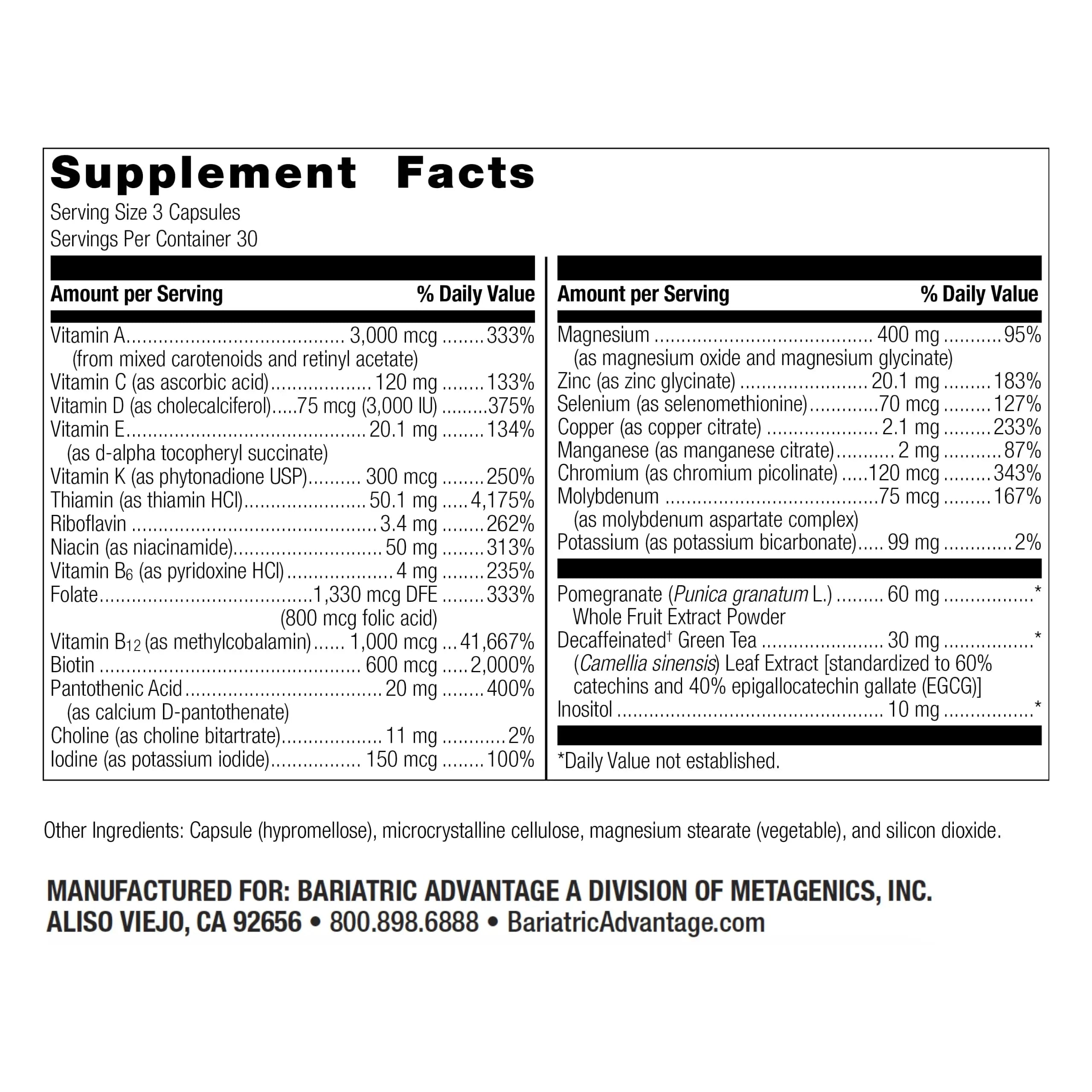 Bariatric Advantage Ultra Multi Without Iron, High Potency Daily Multivitamin for Bariatric Surgery Patients Bariatric AdvantageAu supplements