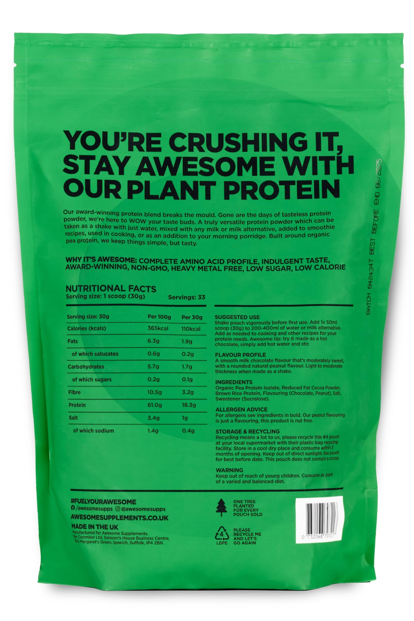 Chocolate Nut Awesome Protein Powder by Ben Coomber | 1kg Vegan Organic Flavoured Protein Ben CoomberUS supplements