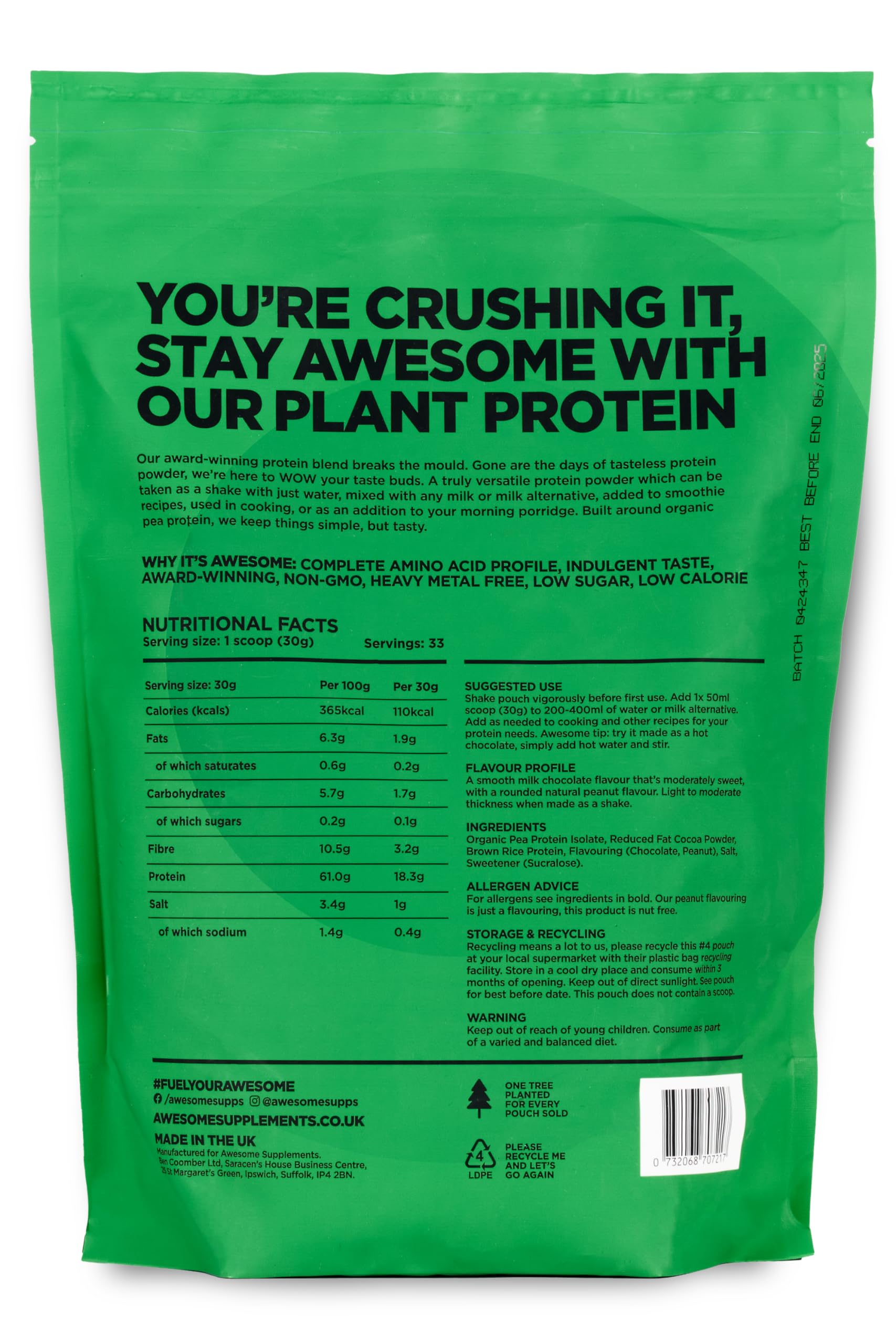 Chocolate Nut Awesome Protein Powder by Ben Coomber | 1kg Vegan Organic Flavoured Protein Ben CoomberAu supplements