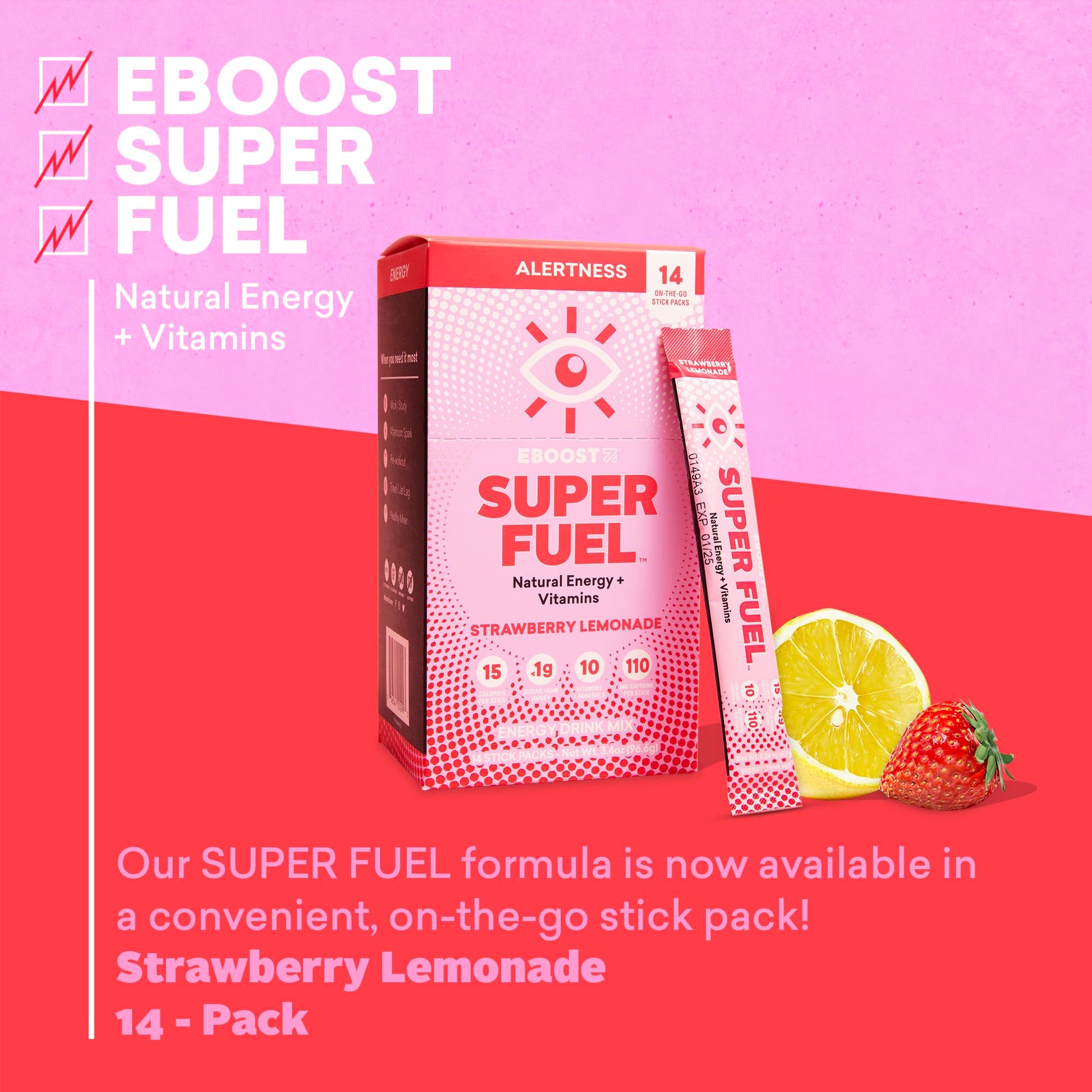 EBOOST Energy Drink Powder, Super Fuel - Strawberry Lemonade, 14 Packets - Pre-Workout EBOOSTAu supplements