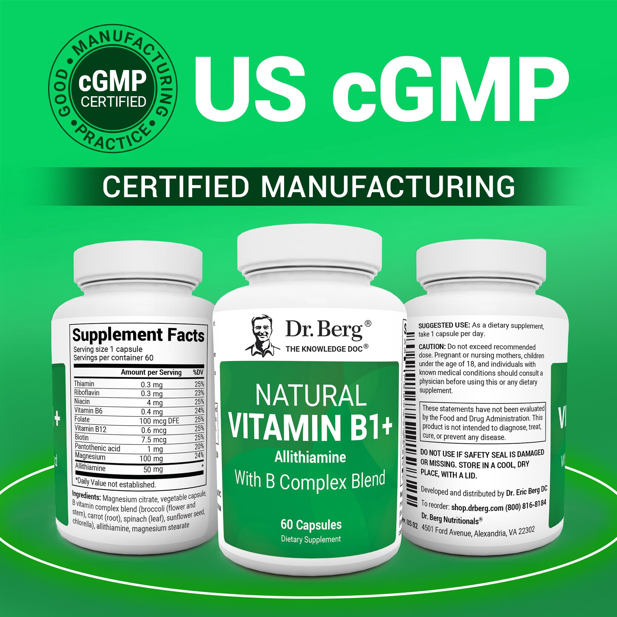 Dr. Berg Natural Vitamin B1 B6 B12 Complex - Allithiamine Vitamin B1 Supplement with 8 Essential Vitamin B Complex for Men & Women Including Thiamin, Niacin, Folate, Magnesium & More - 60 Capsules Dr. Berg NutritionalsAu supplements