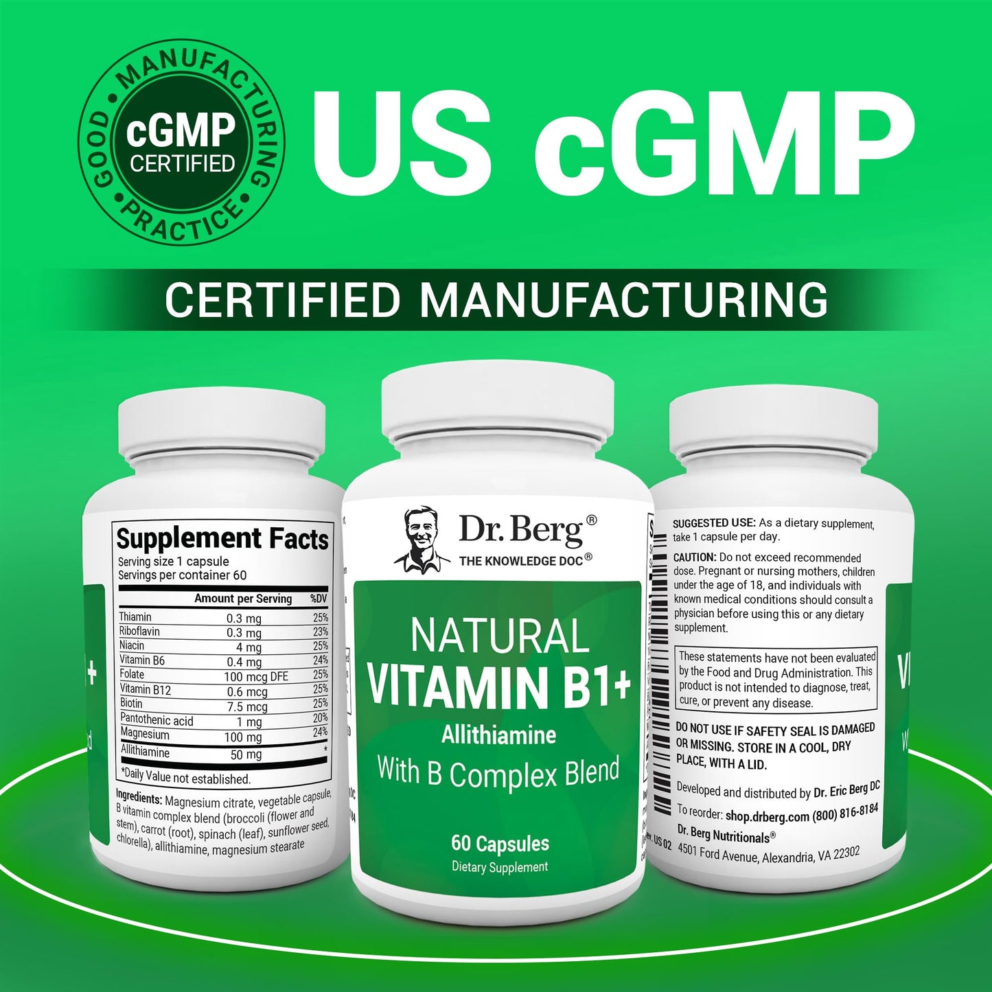Dr. Berg Natural Vitamin B1 B6 B12 Complex - Allithiamine Vitamin B1 Supplement with 8 Essential Vitamin B Complex for Men & Women Including Thiamin Dr. Berg NutritionalsUS supplements