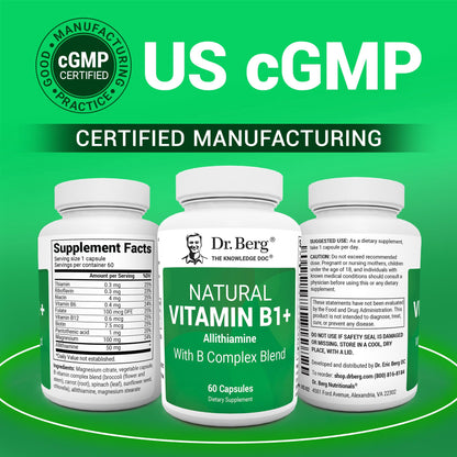 Dr. Berg Natural Vitamin B1 B6 B12 Complex - Allithiamine Vitamin B1 Supplement with 8 Essential Vitamin B Complex for Men & Women Including Thiamin Dr. Berg NutritionalsUS supplements