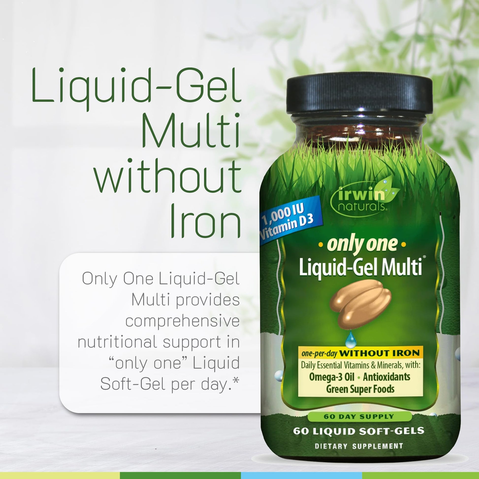 Irwin Naturals Only One Liquid-Gel Multi - 60 Liquid Softgels - No Iron Daily Essential Vitamins, Minerals, Antioxidants, Omega-3 & Green Super Foods Irwin NaturalsAu supplements