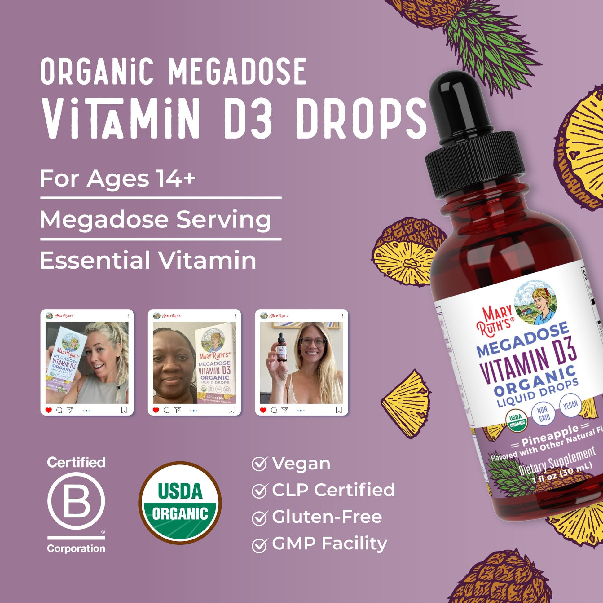 MaryRuth Organics Vitamin D3 Liquid Drops | Megadose 4000 IU | USDA Organic Liquid Vitamin D Spray for Adults & Kids | Immune Support & Bone Health | Vegan | Gluten Free | Non-GMO | 30 Servings MARYRUTH'SUS supplements