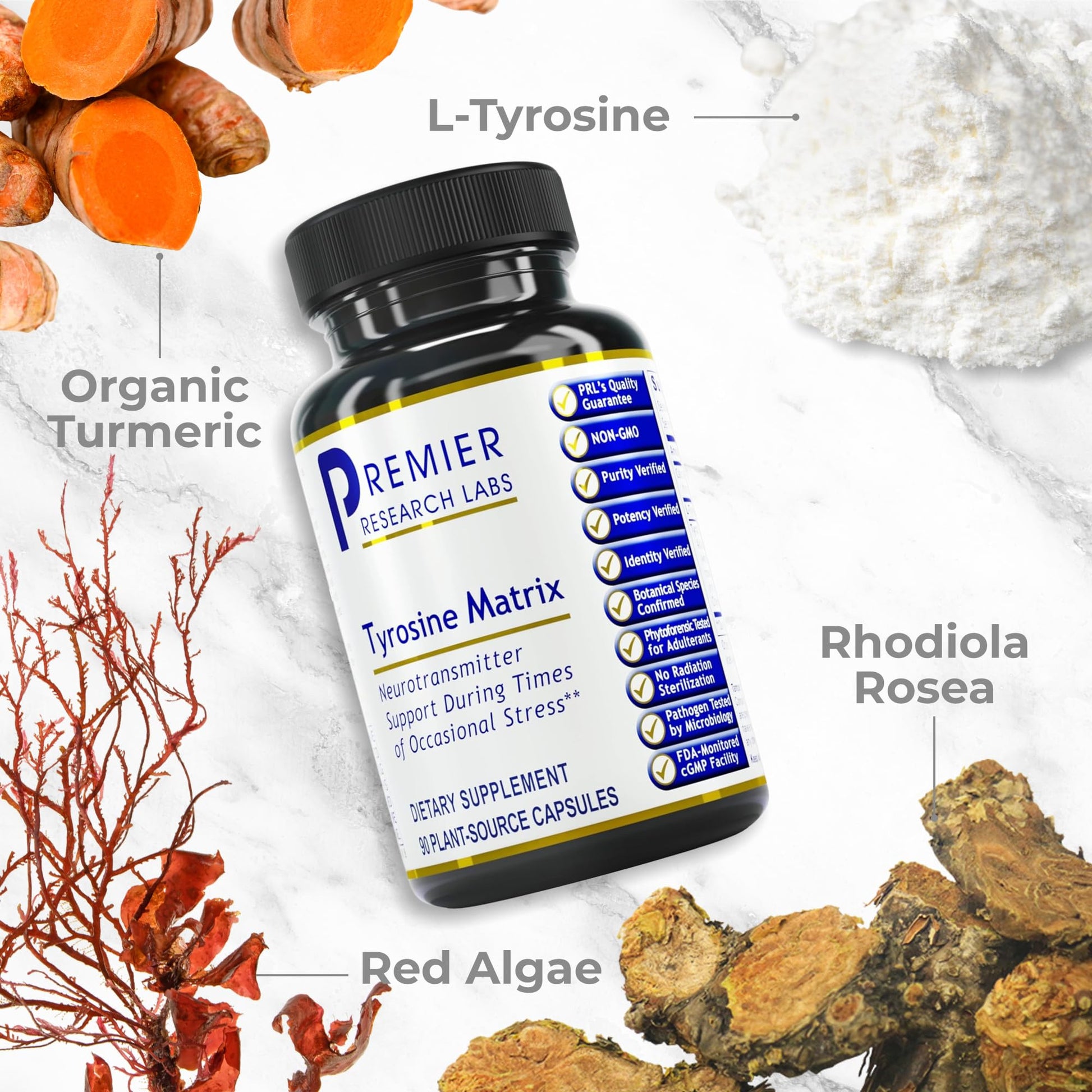 Premier Research Labs Tyrosine Matrix - L Tyrosine Supplement, L-tyrosine 944mg Capsules for Adults, Amino Acid Pills with Red Algae & Rhodiola Rosea - 90 Vegetarian Capsules Premier Research LabsAu supplements