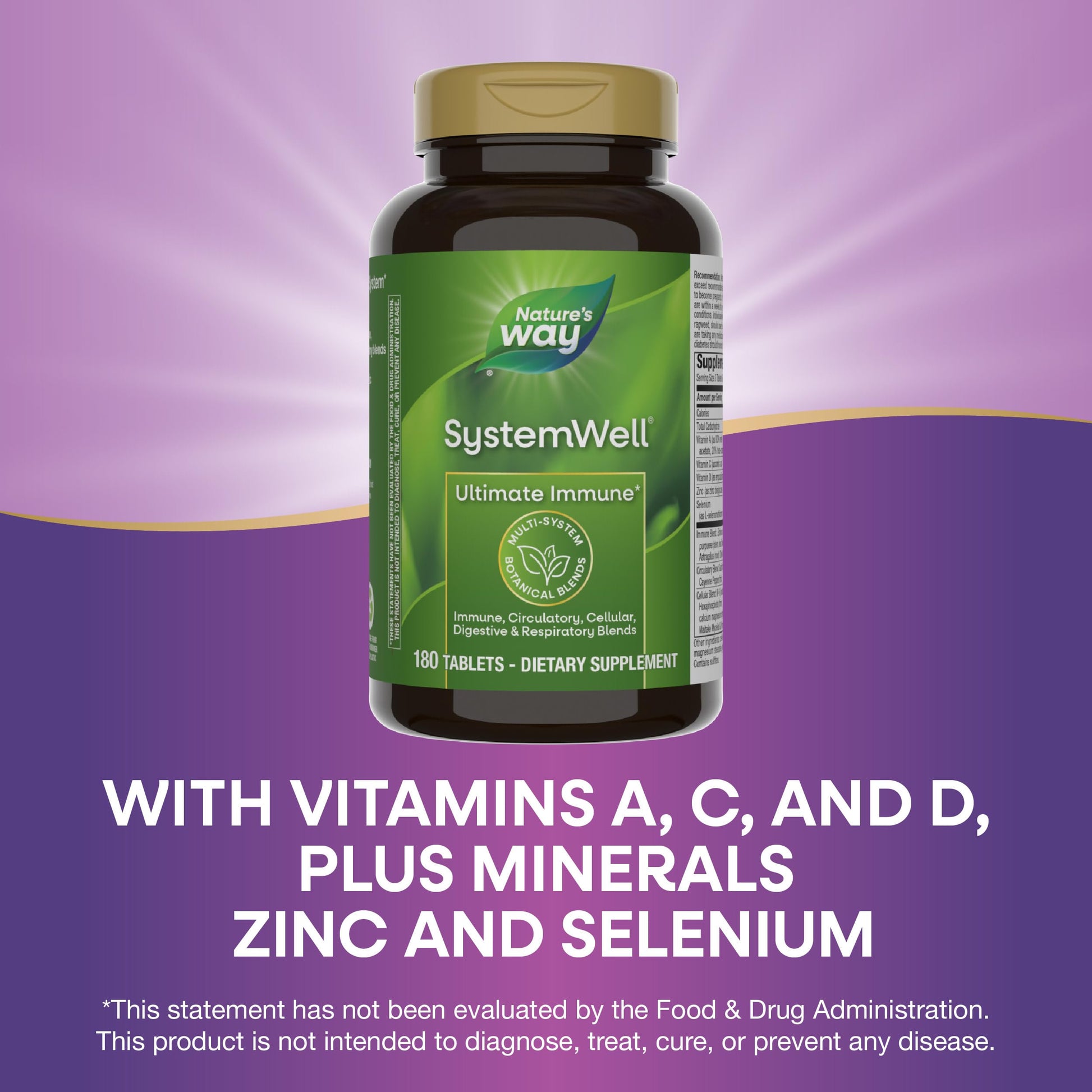 Nature's Way Systemwell Ultimate Immune* with Vitamins C, A, D, Zinc, & Selenium, Multi-System Botanical Blends Including Immune, Respiratory, Digestive & Circulatory, 180 Tablets (Packaging May Vary) Nature's WayAu supplements