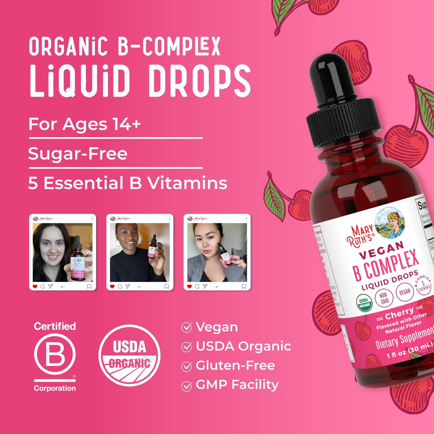 MaryRuth Organics Vitamin B Complex | B Vitamins Complex | Biotin | Vitamin B12 | Niacin | Folate | Metabolic Support Supplement | Vegan | USDA Organic MARYRUTH'SUS supplements