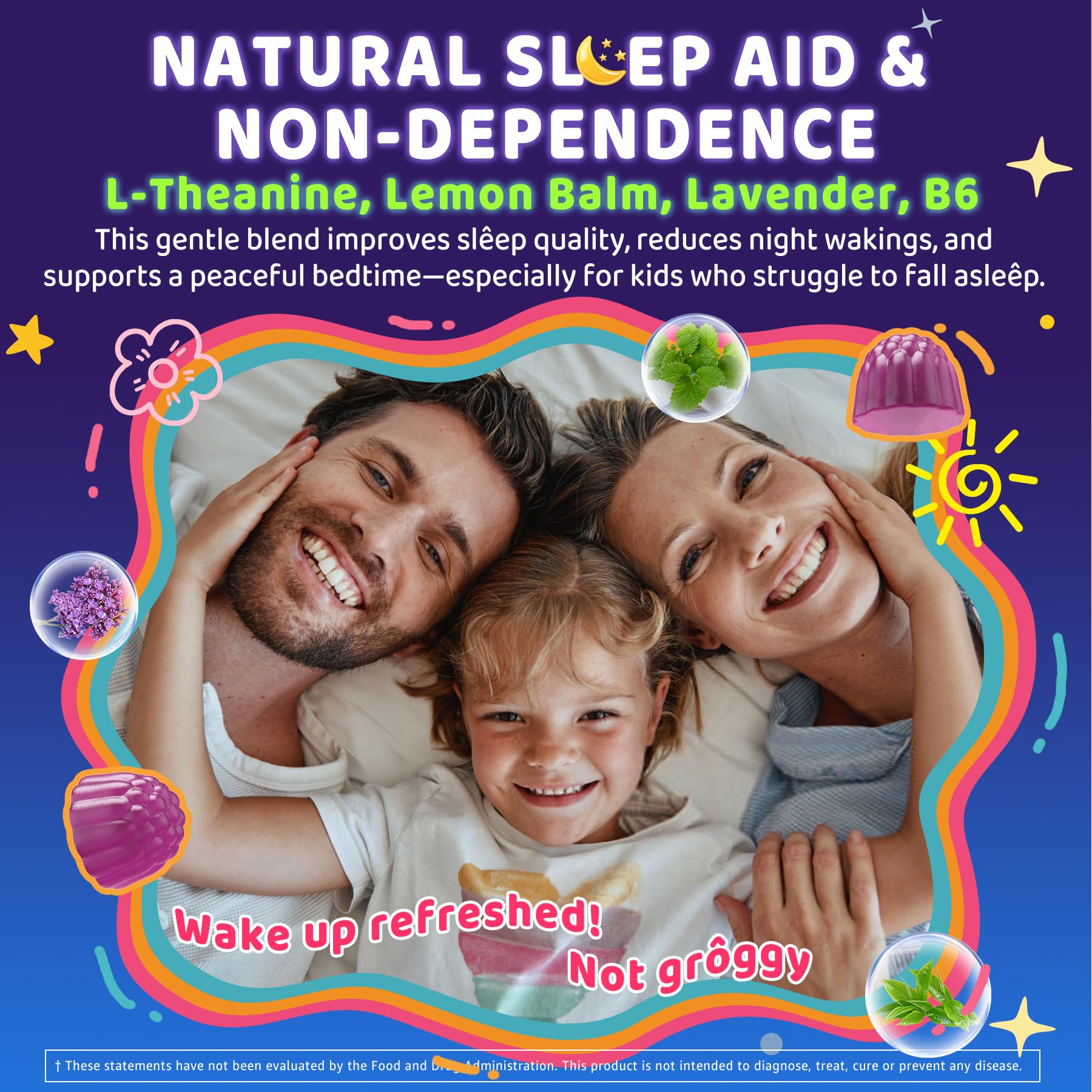 Kids Sleep Gummies, NO Melatonin Sleep Aid Gummies w/ Magnesium Glycinate, Magnesium Malate, L-Theanine, Lavender, B6, Zinc, D3K2 for Restful Sleep, Relax Brain & Muscle, Immune Support, Non-GMO 1Pack ELLAMENTZAu supplements