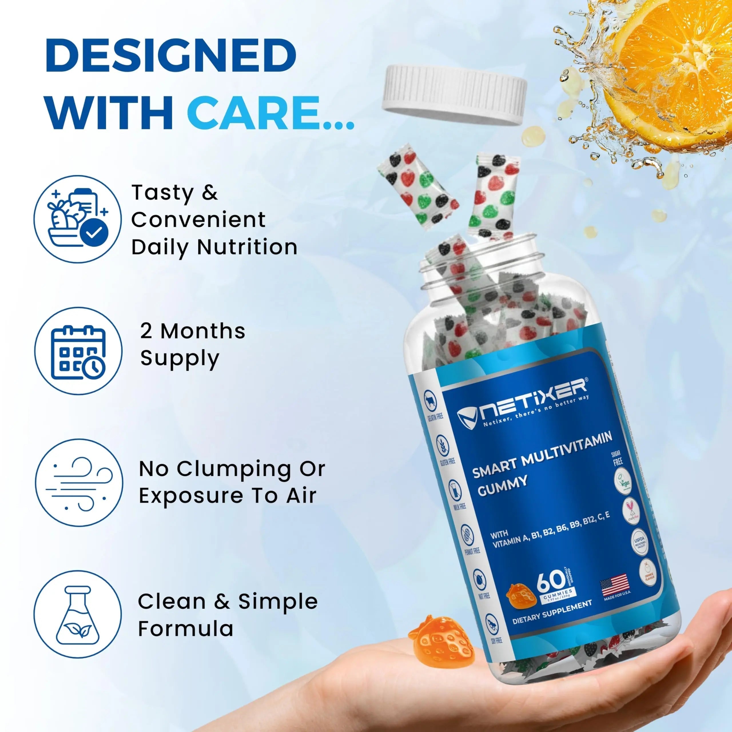nETiXER Multivitamin Gummies – 60 Vegan Berry Gummies with Vitamins A, C, D, E, B12, Biotin, Zinc, Iodine – Gelatin-Free, Gluten-Free nETiXERAu supplements