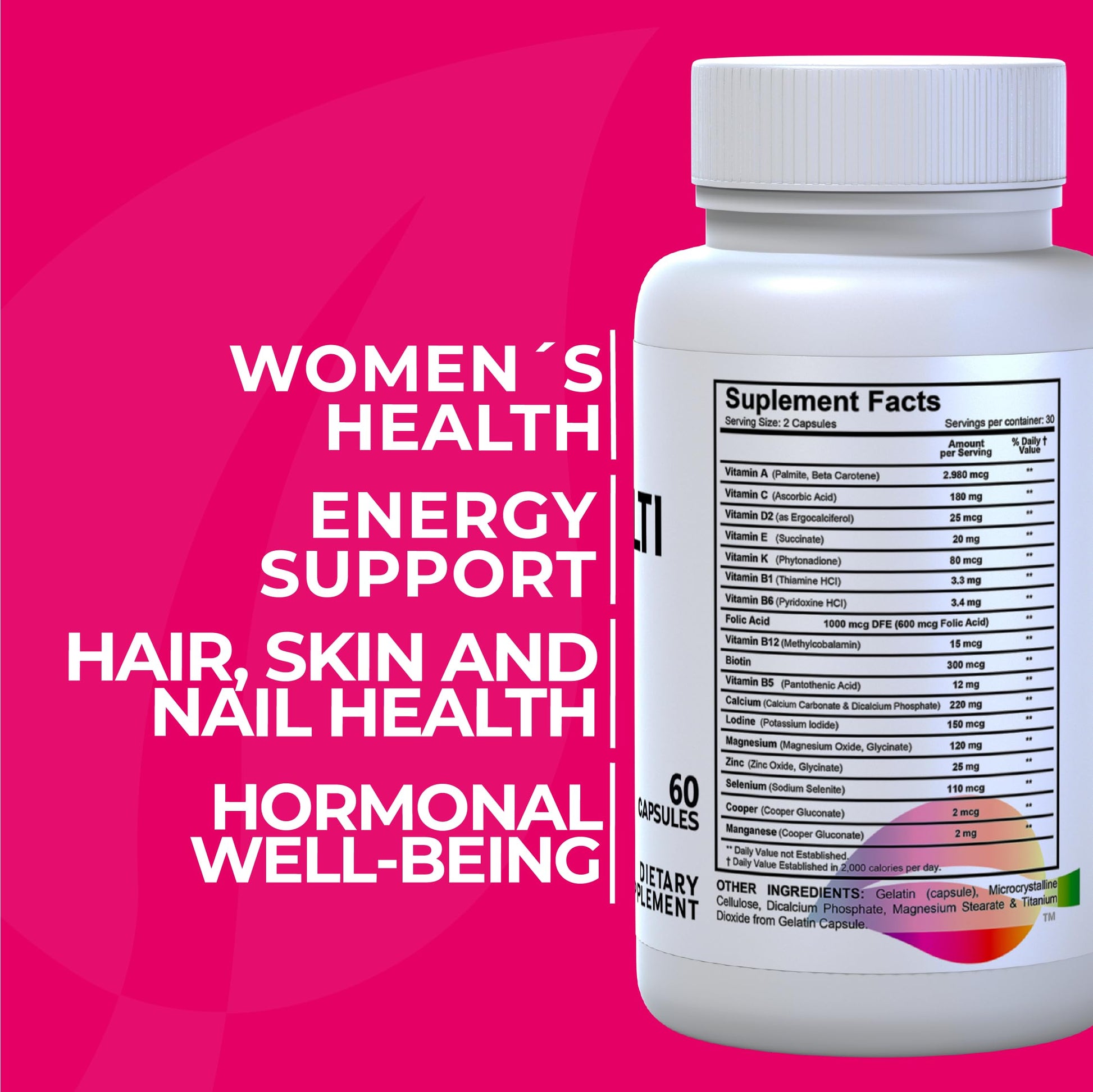 Women’s Multivitamin 18+ Vitamins & Minerals | Biotin, Folic Acid, Zinc, Calcium, Magnesium & Vitamin D | Hair, Skin & Nails Support, Energy Hallusa NaturalUS supplements