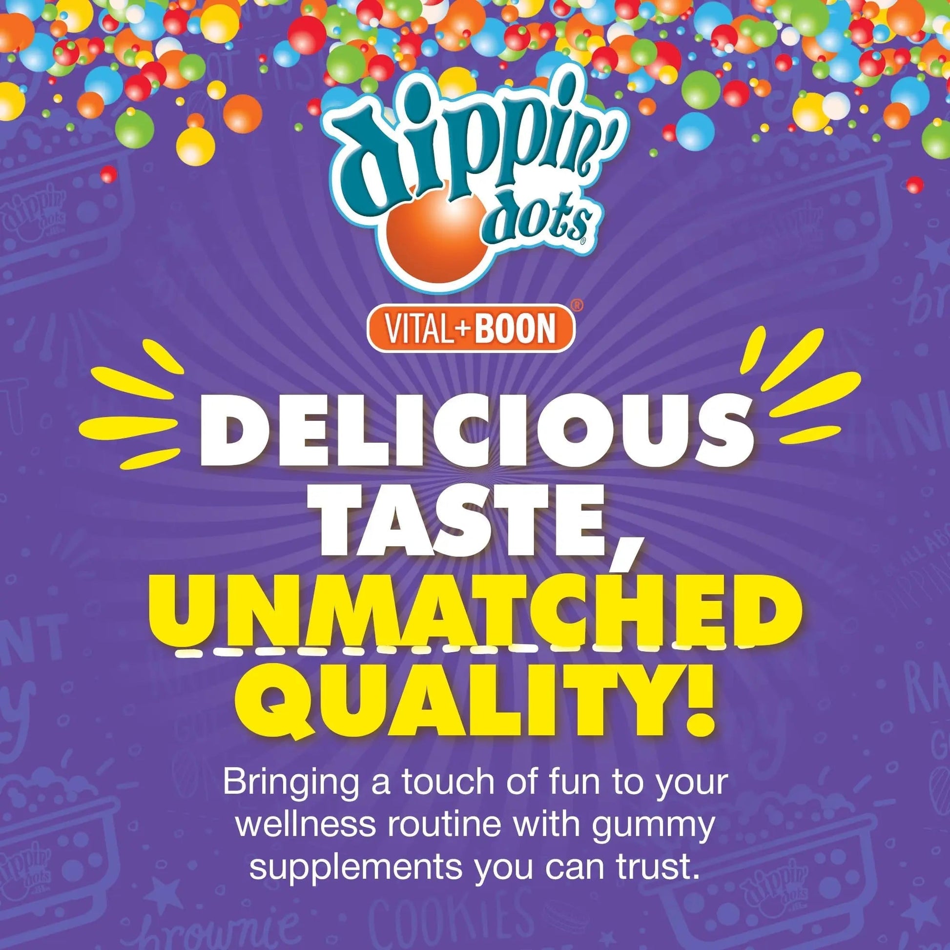 Dippin' Dots - Multivitamin Gummies for Kids Rainbow Fruit Flavor Complete Multivitamin Chewy Gummies Vitamin A, B, C, D3, E, B6, Zinc - 60 Count Vital+BoonAu supplements