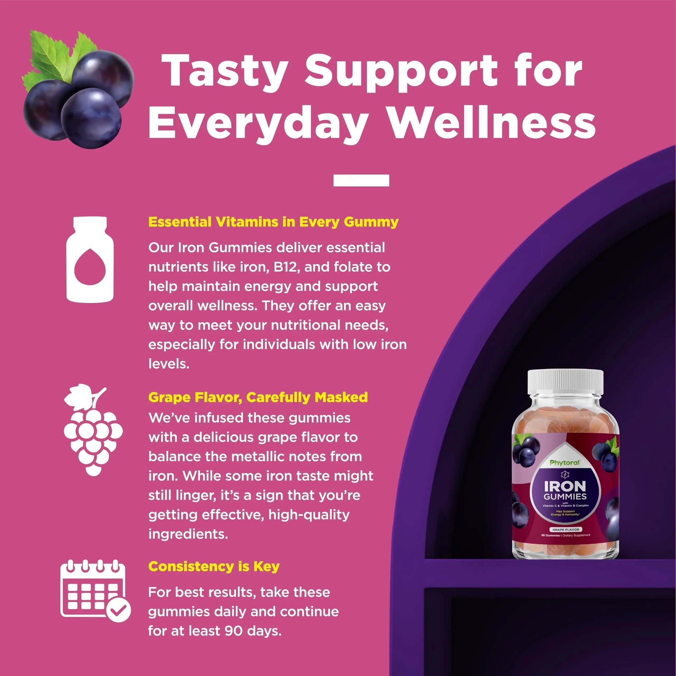 Natural Multivitamin Iron Gummies for Adults - Adult Gummy Vitamins with Iron and Energy Boost B Complex Vitamins PhytoralAu supplements