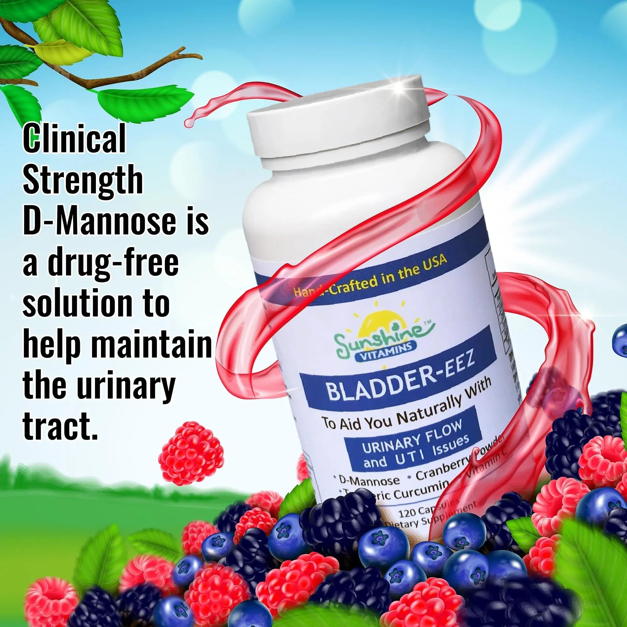 Sunshine Vitamins Bladder-EEZ | All-Natural Bladder Infection UTI Relief Support for Women with D-Mannose | Urinary Tract Infection Health with Immune System Support (1 Bottle of 120 Capsules) Sunshine VitaminsAu supplements