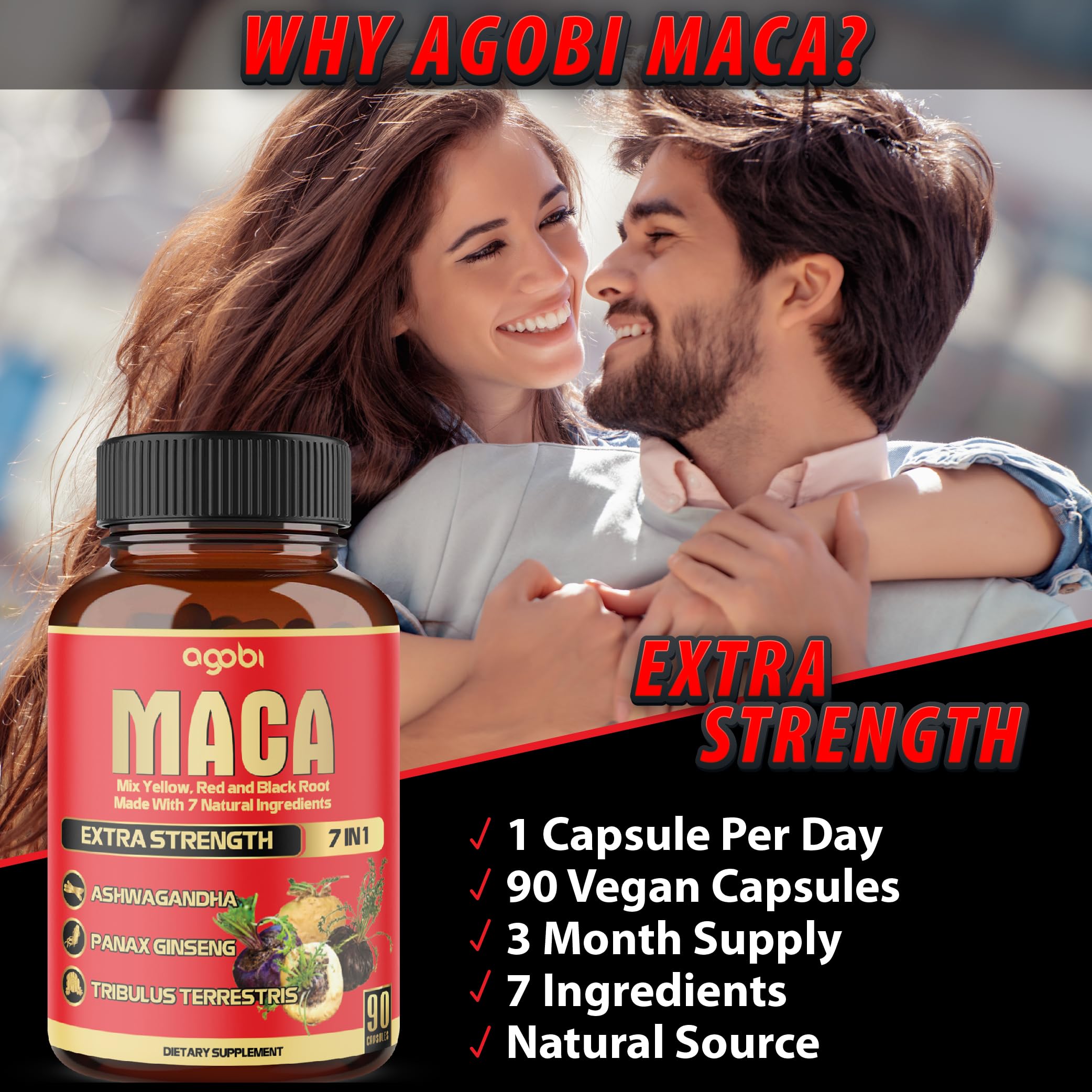 Maca Root Capsules - Supports Natural Health - Energy - Performance & Mood Supplement - Enhanced Blood Flow 3-Month Supply agobiAu supplements