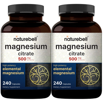 2 Pack Magnesium Citrate 500mg, 480 Capsules | High Purity Elemental Form NatureBellAu supplements
