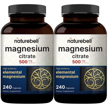 2 Pack Magnesium Citrate 500mg, 480 Capsules | High Purity Elemental Form NatureBellUS supplements