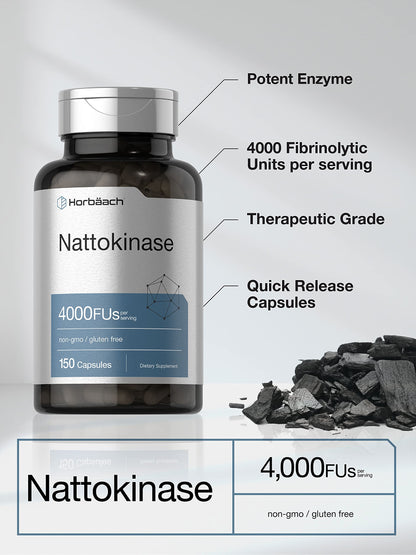 Nattokinase Supplement 4000 FU | 150 Capsules | Non-GMO, Gluten Free | by Horbaach HorbäachUS supplements