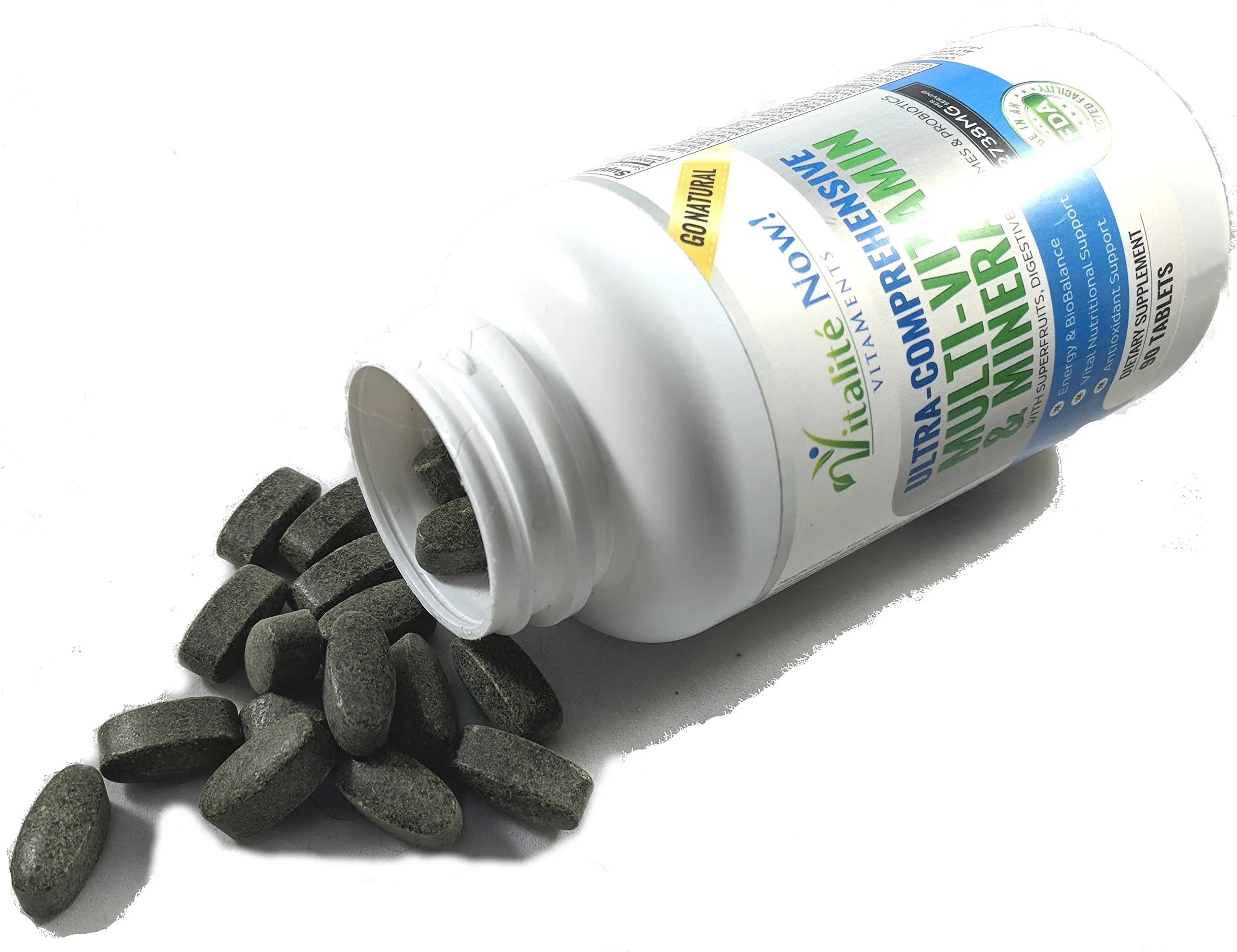 Vegan Whole Food Multivitamin & Mineral - Vitamins A B1 B2 B6 B12 C D3 E & 110 Super Foods, Herbs, Greens & Reds Vitalité Now!Au supplements