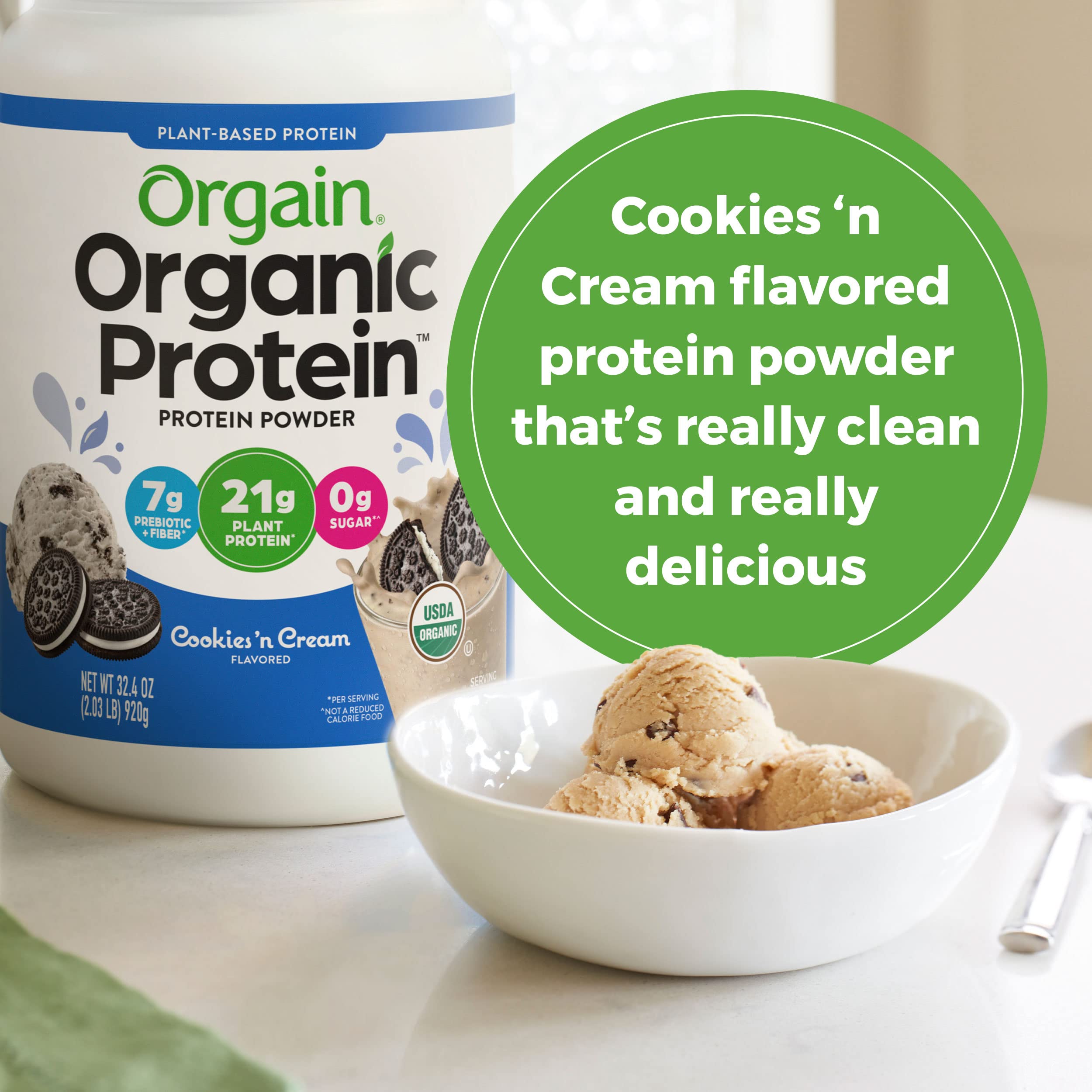 Orgain Organic Vegan Protein Powder, Cookies and Cream - 21g Plant Based Protein OrgainUS supplements