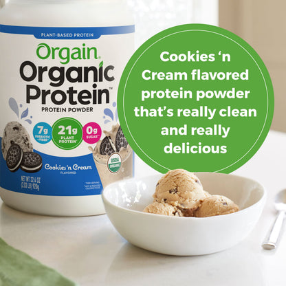 Orgain Organic Vegan Protein Powder, Cookies and Cream - 21g Plant Based Protein OrgainUS supplements