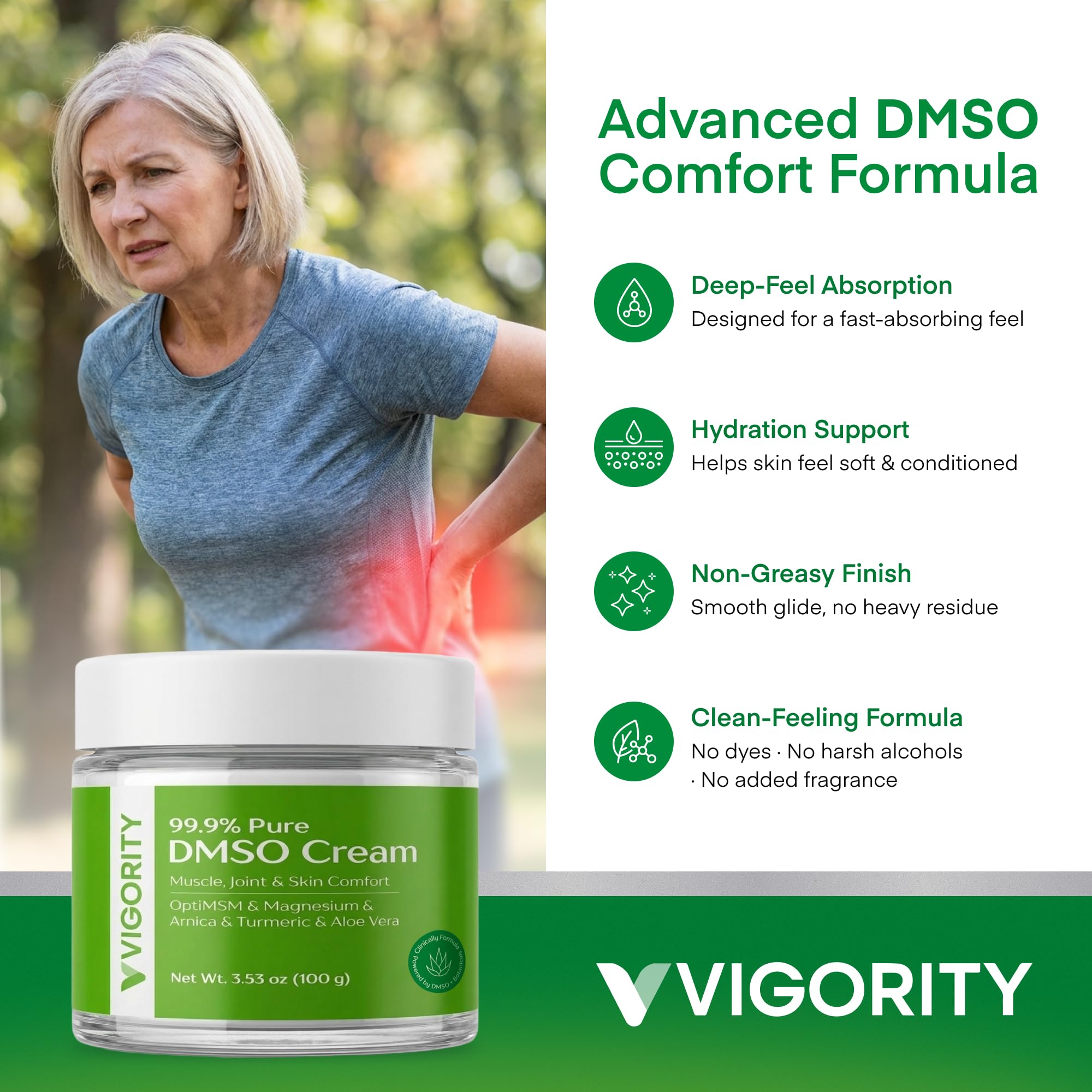 Vigority DMSO Cream 99.9% Pure for Topical Joint, Muscle Comfort - DMSO Pharmaceutical Grade Cream with Arnica, Magnesium, Turmeric, OptiMSM, Aloe Vera 2 Pack VigorityAu supplements
