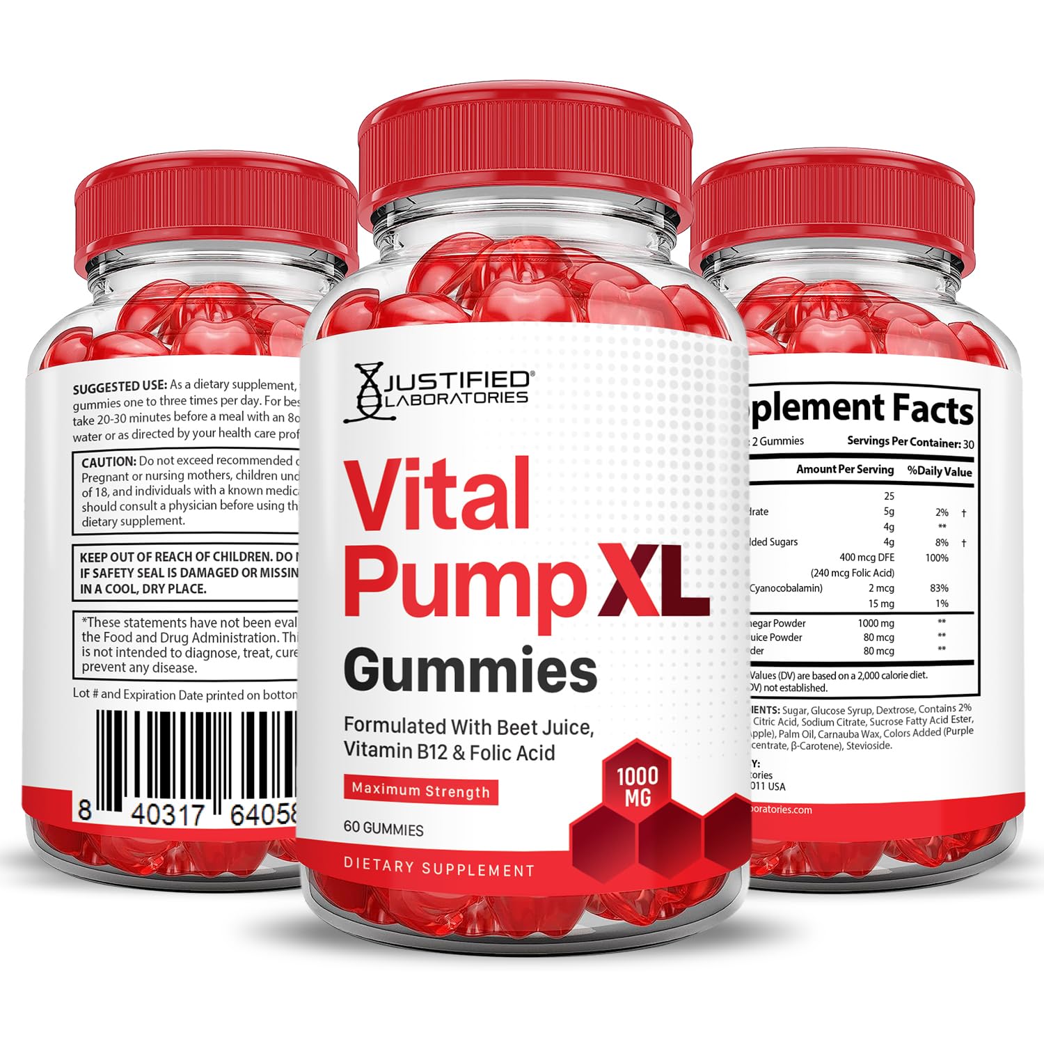 Justified Laboratories (3 Pack) Vital Pump XL Performance Gummies 1000MG Advanced Formula Vital PumpXL Formulated with Beet Juice ACV Pomegranate Beet Powder B12 Vegan Non GMO 180 Gummys Justified LaboratoriesAu supplements