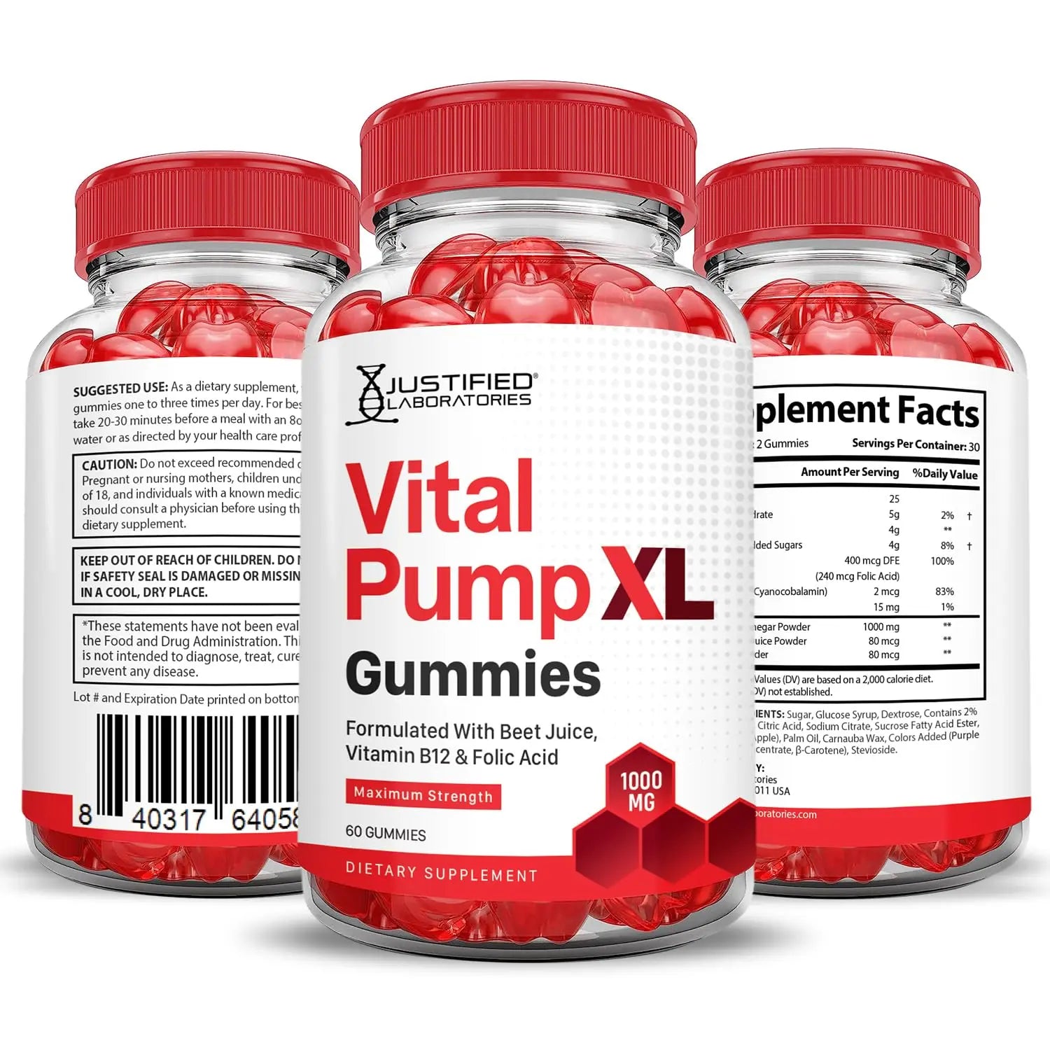 Justified Laboratories (5 Pack) Vital Pump XL Performance Gummies 1000MG Advanced Formula Vital PumpXL Formulated with Beet Juice ACV Pomegranate Beet Powder B12 Vegan Non GMO 300 Gummys Justified Laboratoriesnz supplements