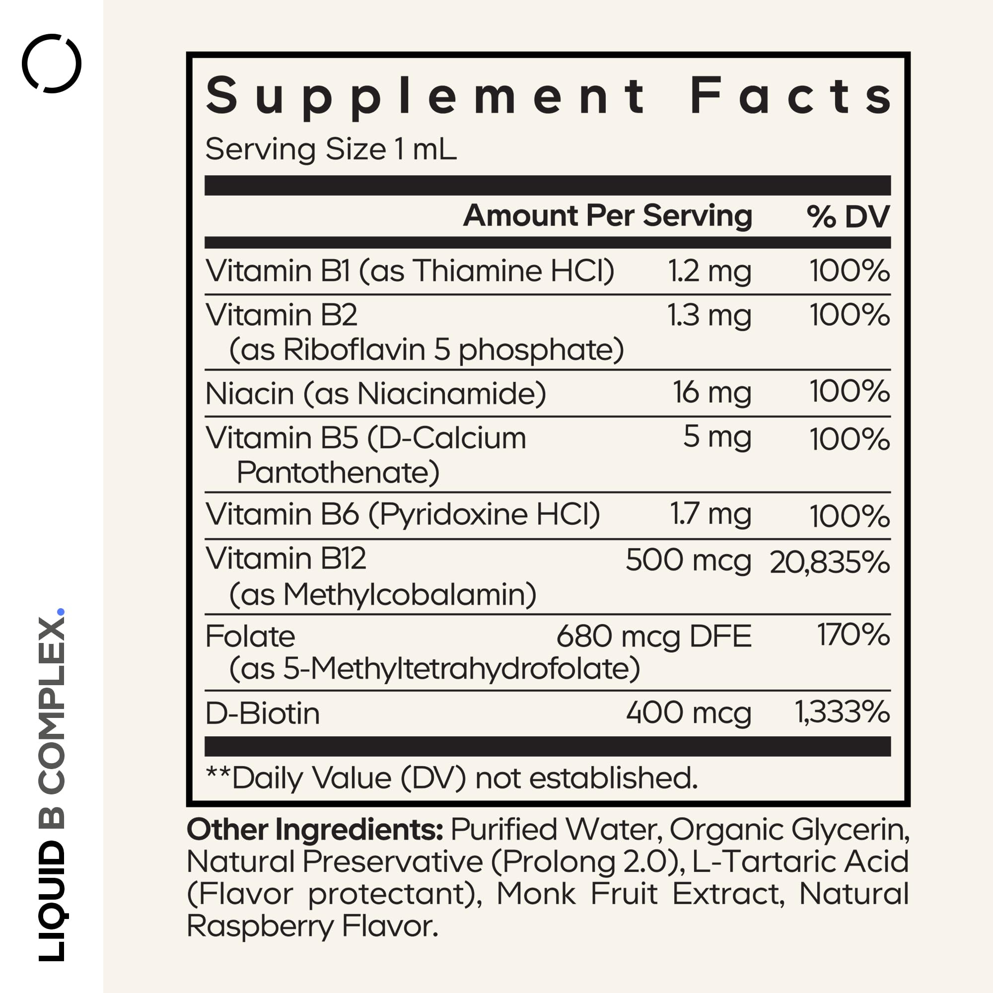 Codeage Liquid B-Complex Supplement with 8 Forms of Vitamin B - Vitamin Thiamine B1, Riboflavin B2, B3, B5, B6, Biotin B7, Active Methylated B9 Folate & B12 - Raspberry Flavor - Non-GMO - 1 fl oz CodeageAu supplements