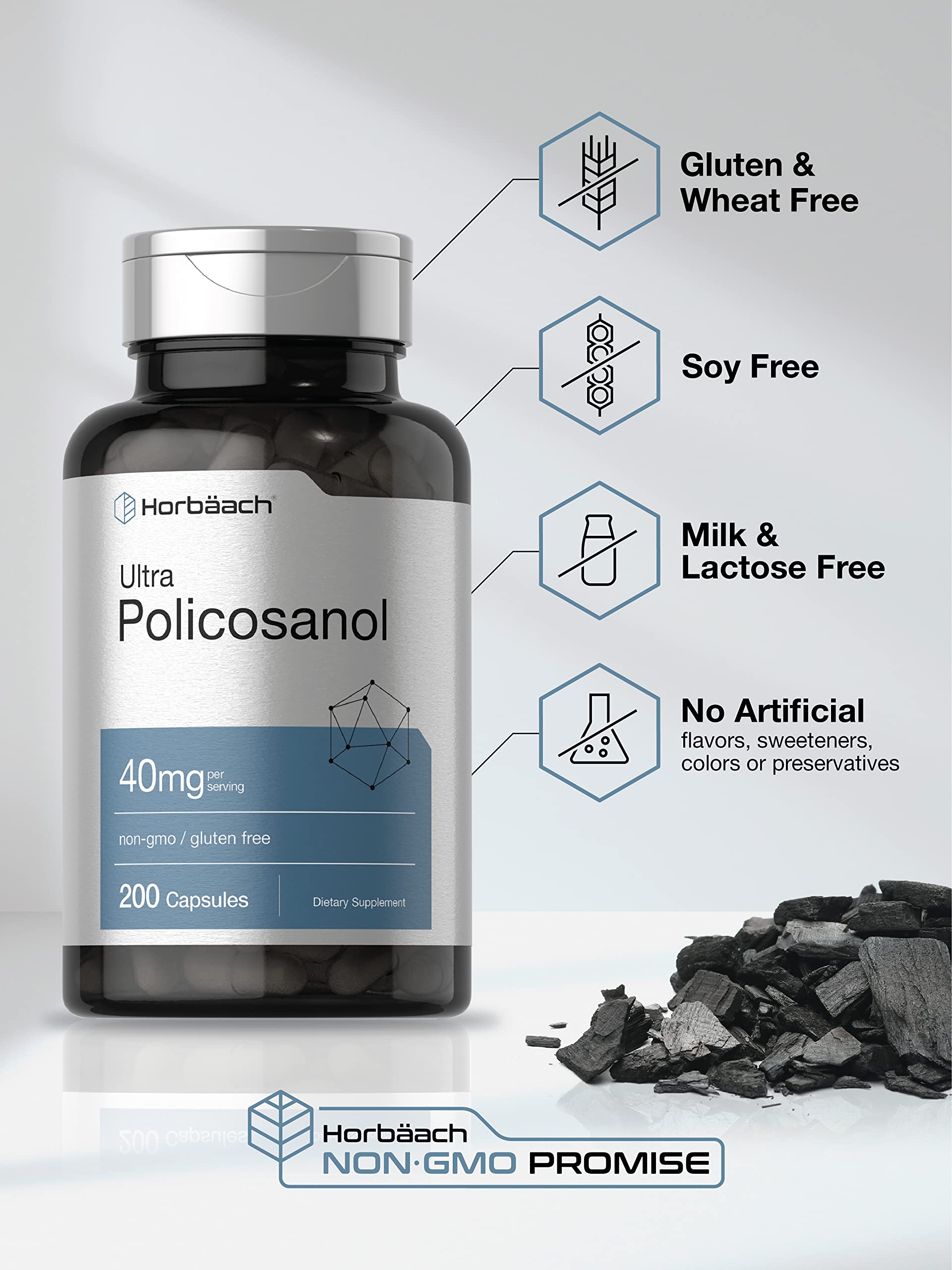 Policosanol 40mg | 200 Capsules | Non-GMO and Gluten Free | by Horbaach HorbäachAu supplements